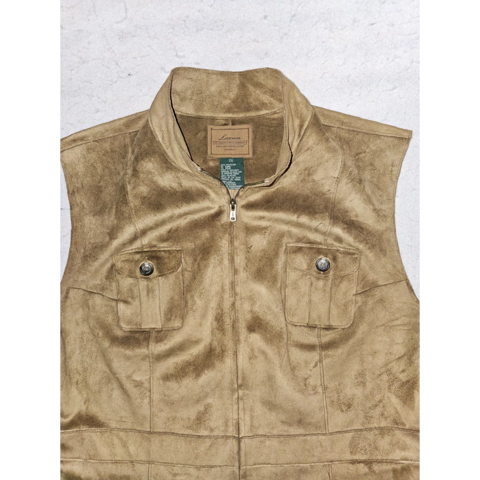 Ralph Lauren VINTAGE Lauren by Ralph Lauren Dry Goods Supply Co. Faux Suede Full Zip Vest 2X Tan Brown Western Size US XXL / EU 58 / 5 - 2 Thumbnail