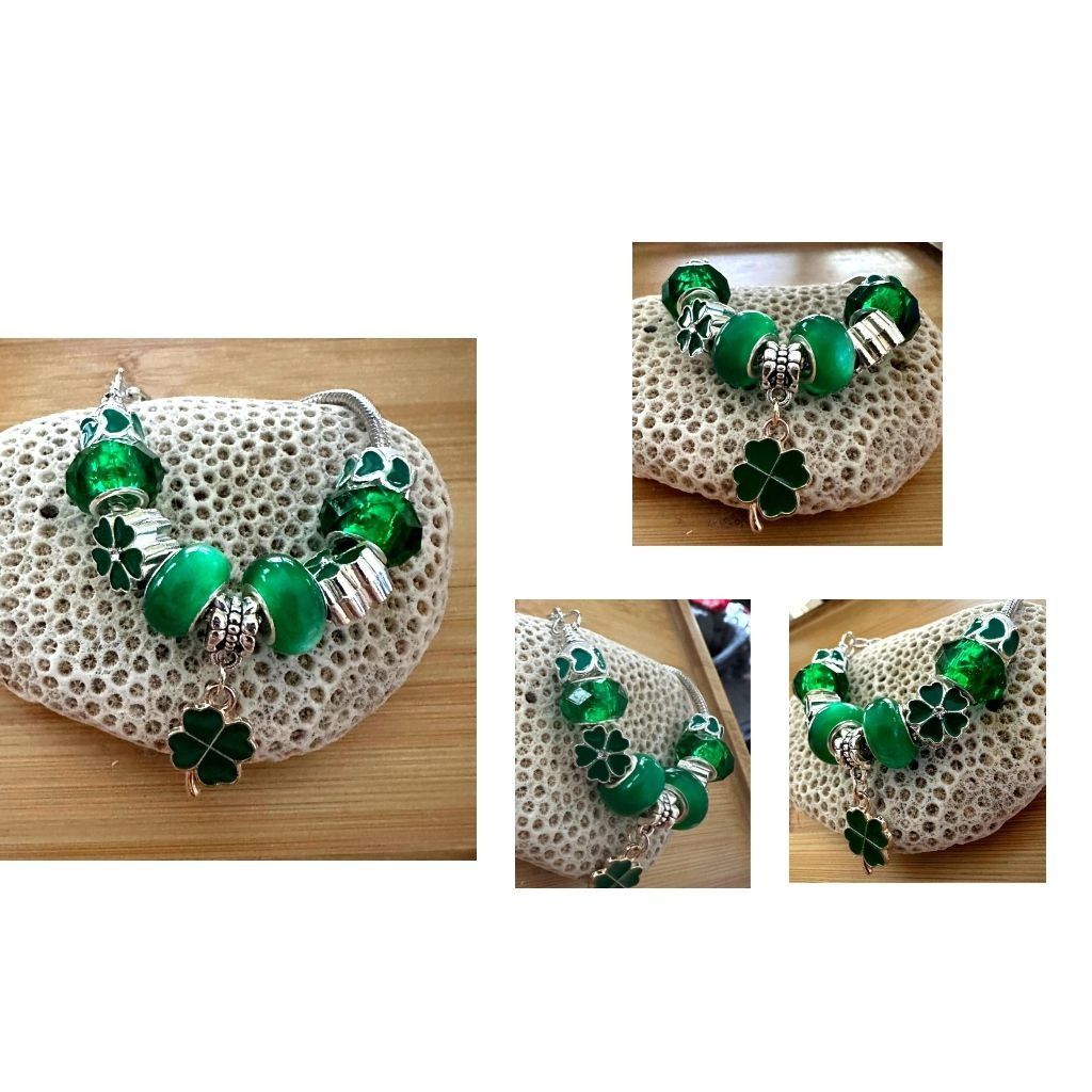 Handmade St Patricks Day Four Leaf Clover Bracelet New Beaded Charms Size ONE SIZE - 3 Thumbnail