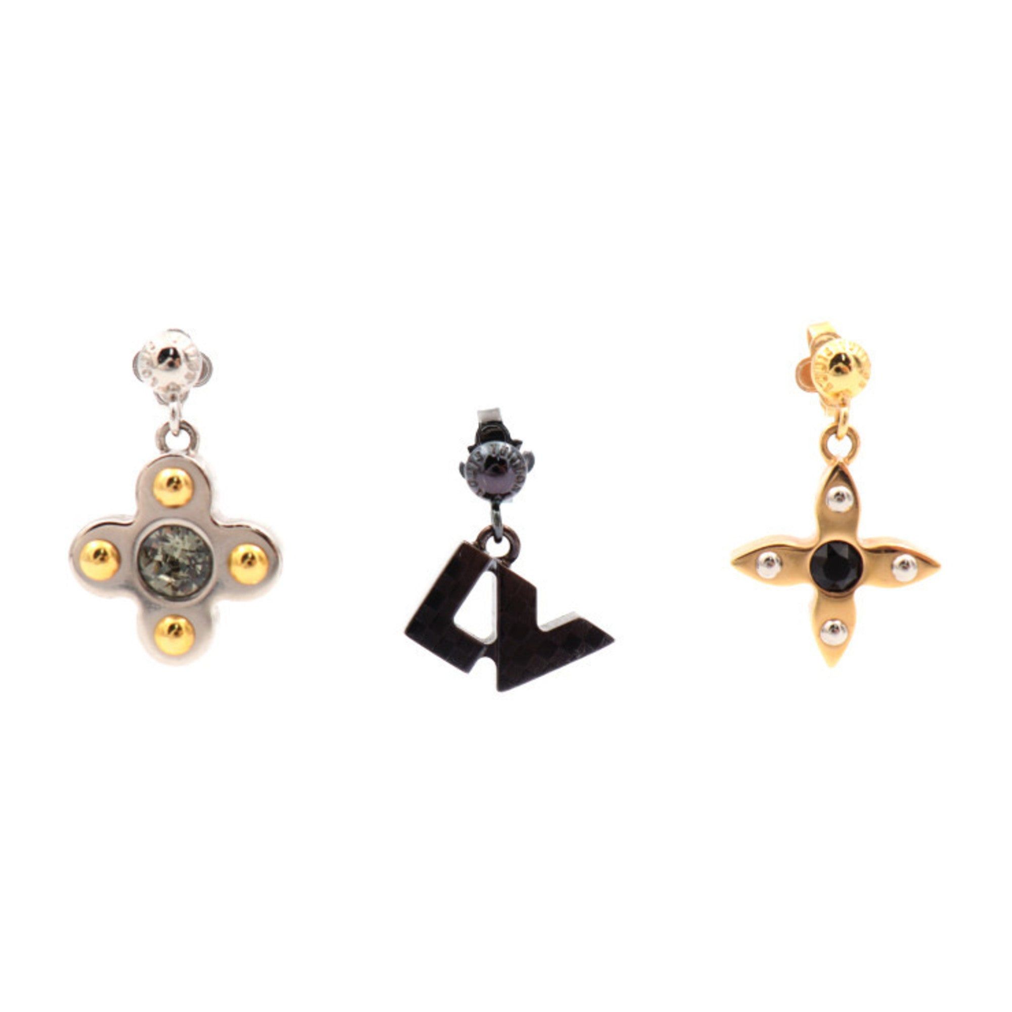 image of Louis Vuitton Bookle Doreille Love Letters Earrings M65249 Metal Gold Silver Black Flower Damier Lv