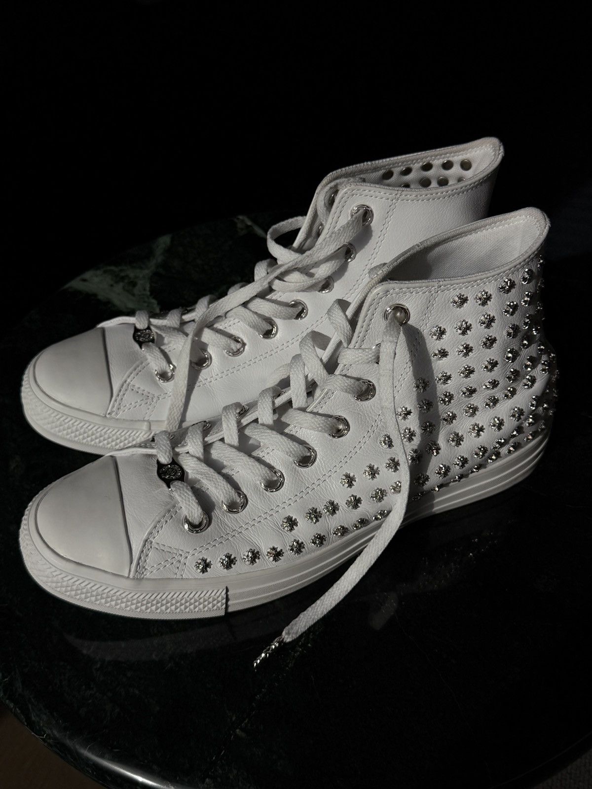 Chrome Hearts Chrome Hearts White Rhodium Cross High Top Converse Size US 12 / EU 45 - 2 Thumbnail