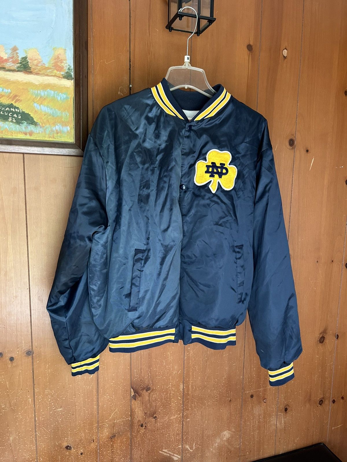Vintage Notre Dame Locker Spell Out Satin Bomber Jacket - XL