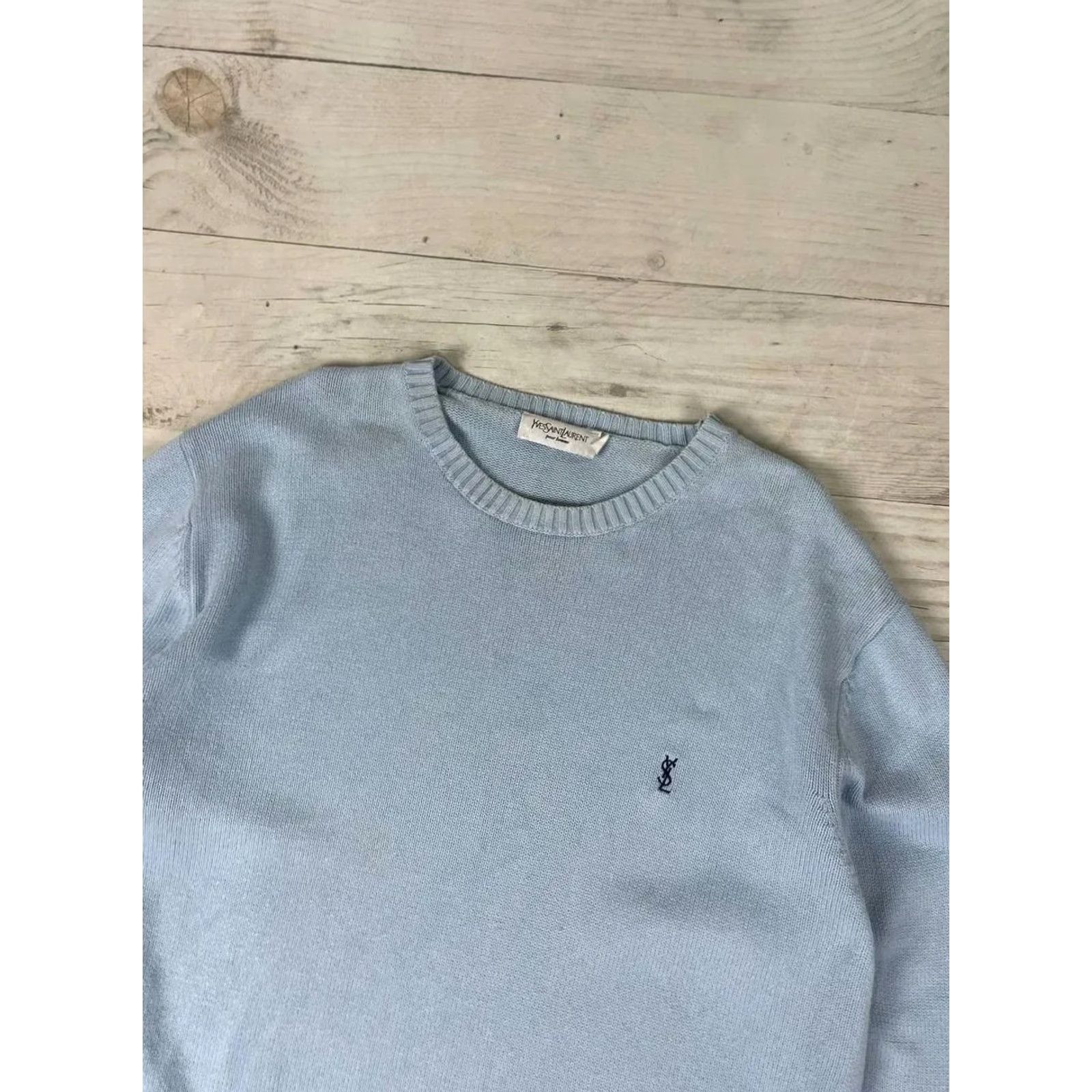 Yves Saint Laurent VINTAGE Saint Laurent Knit Sweater YSL Logo 90s Men Size L Blue Pullover Crew Neck Knit Regular Size US L / EU 52-54 / 3 - 2 Thumbnail