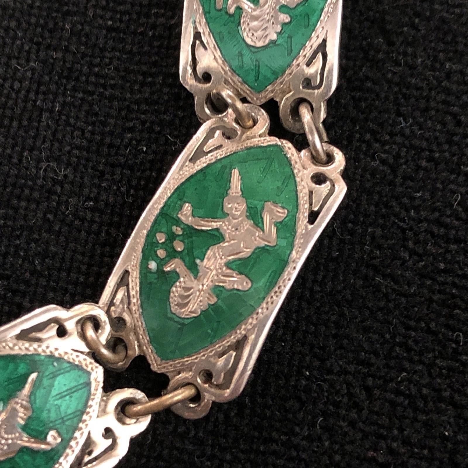 Other SIAM STERLING NIELLO GREEN ENAMEL GODDESS DANCER THAI Size ONE SIZE - 5 Thumbnail