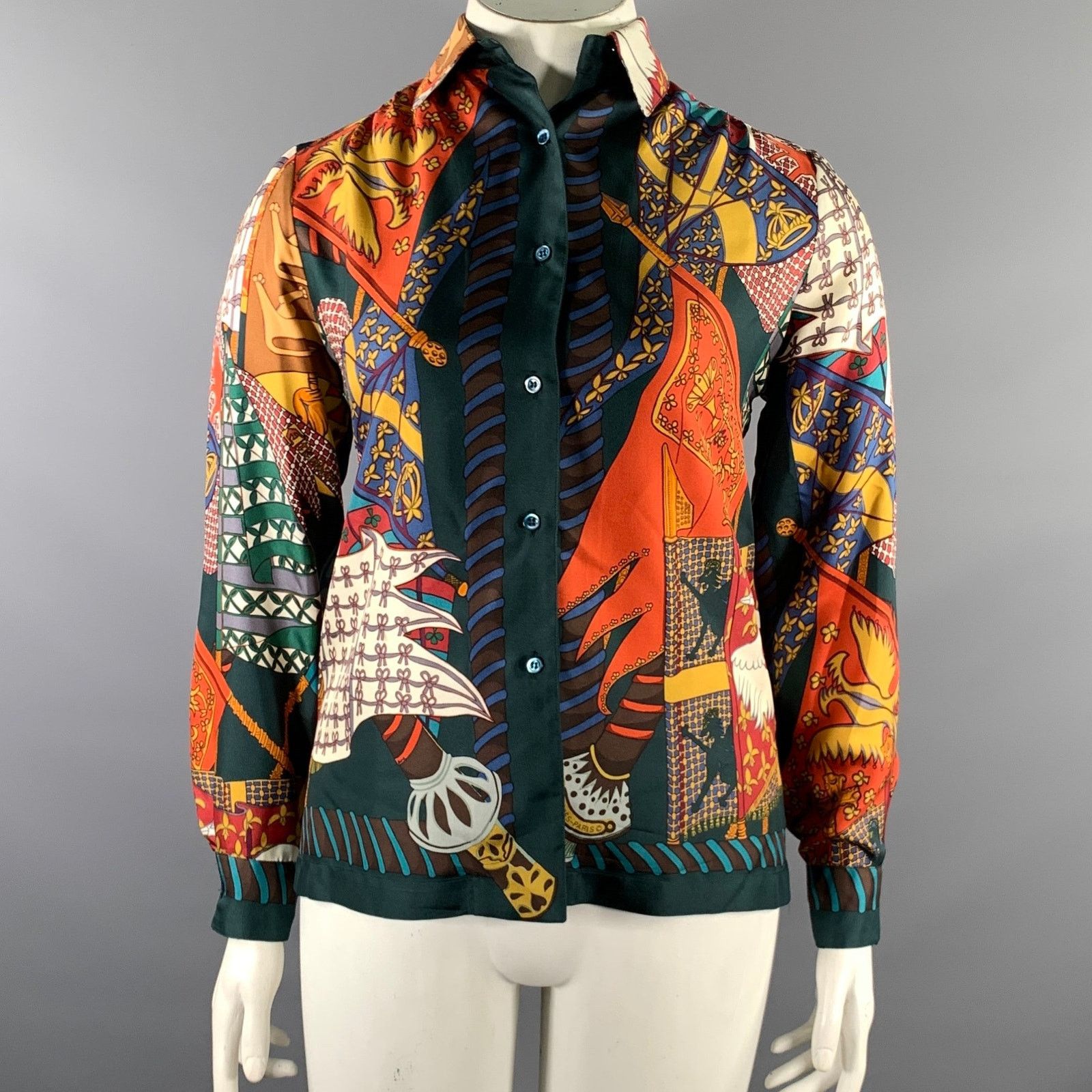 Hermes HERMES Size 8 Multi-Color Silk Long Sleeve Shirt Size M / US 6-8 / IT 42-44 - 1 Thumbnail