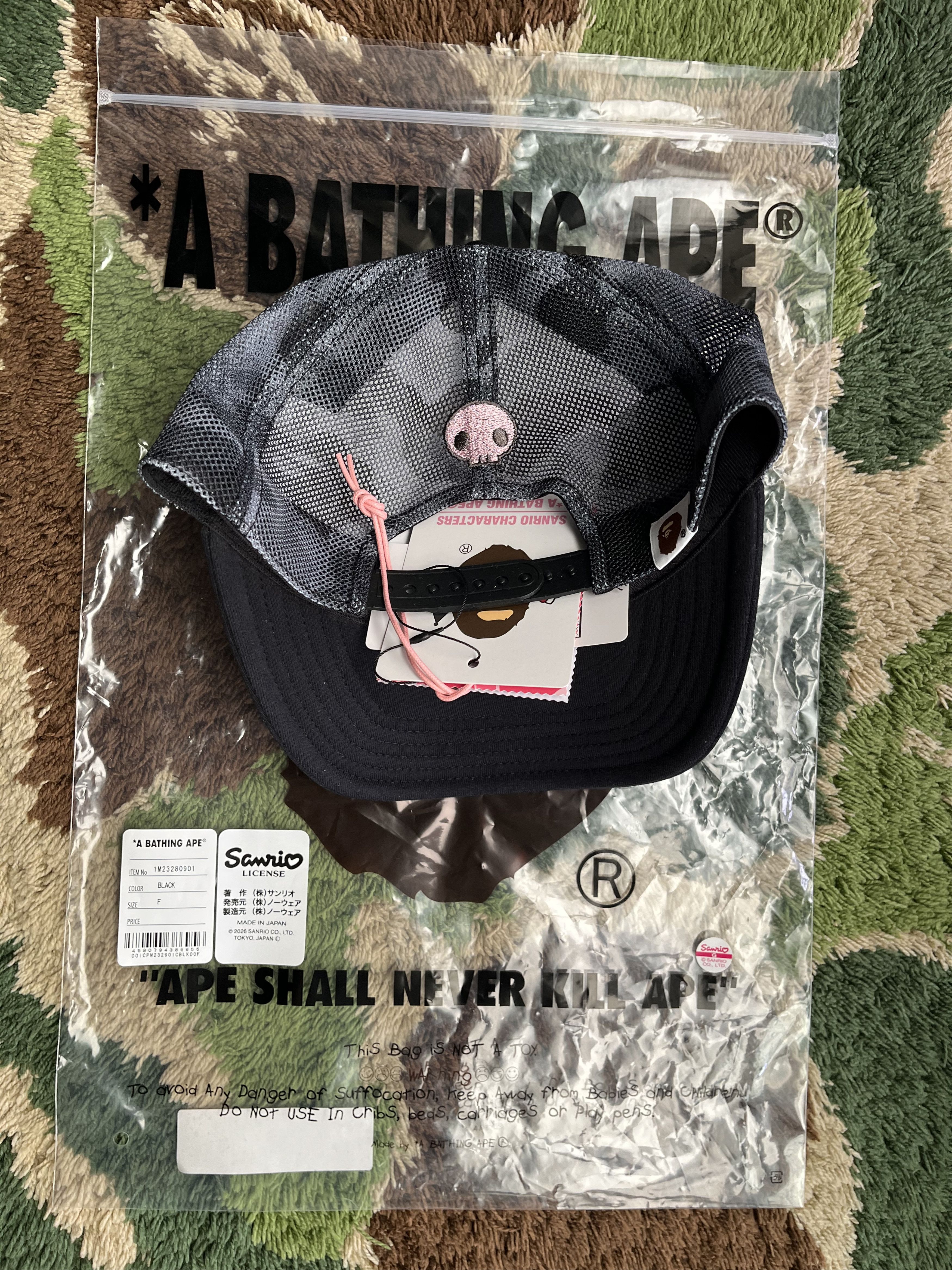 Bape BAPE SANRIO KUROMI APE HEAD ABC CAMO MESH CAP Size ONE SIZE - 4 Thumbnail