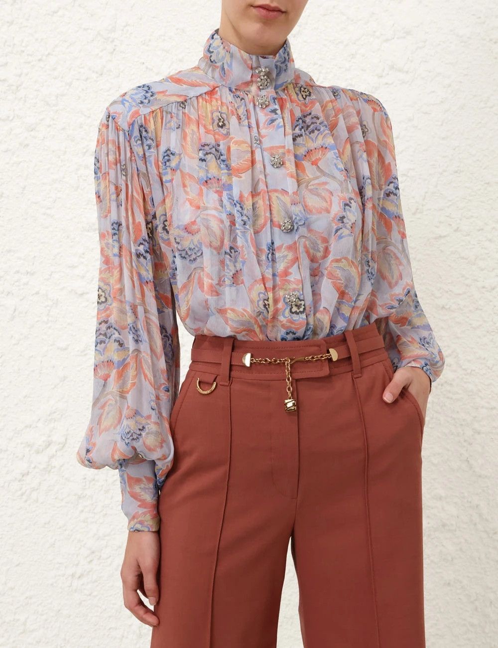 Zimmermann oc11z0825 Eden Lantern Blouse in Multicolor Size M / US 6-8 / IT 42-44 - 2 Thumbnail
