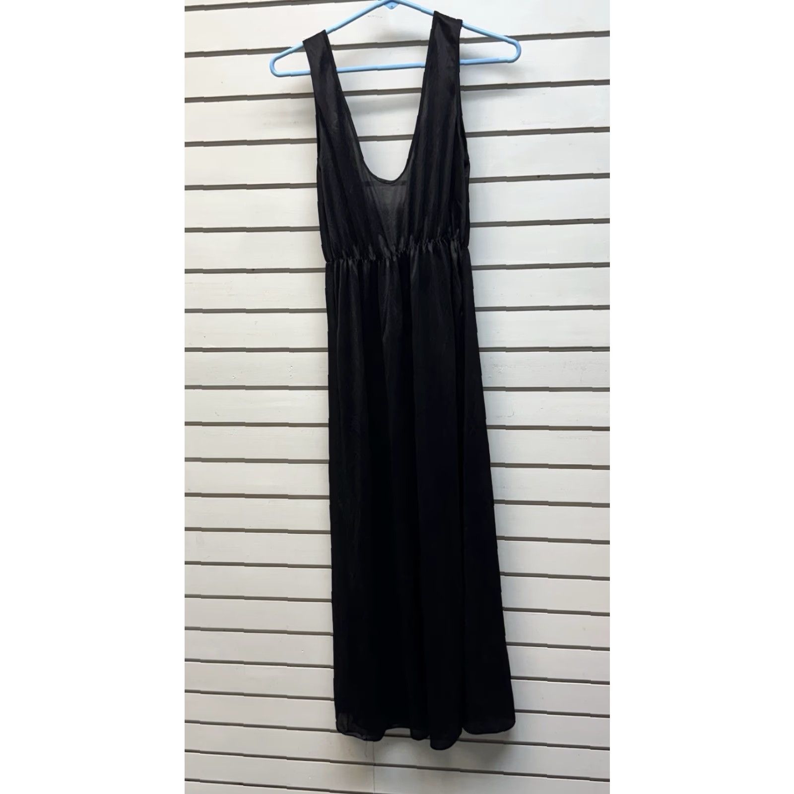 Vintage VINTAGE 80s Slip Dress Size M Nylon Boudoir Dark Romantic Goth Witchy Vamp Noir Dress Long Black Nylon Slips Women Size M / US 6-8 / IT 42-44 - 5 Thumbnail