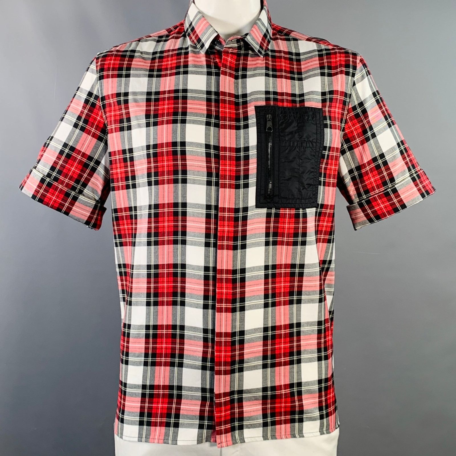 Neil Barrett NEIL BARRETT Red Black White Plaid Cotton Short Sleeve Shirt Size US XL / EU 56 / 4 - 1 Thumbnail