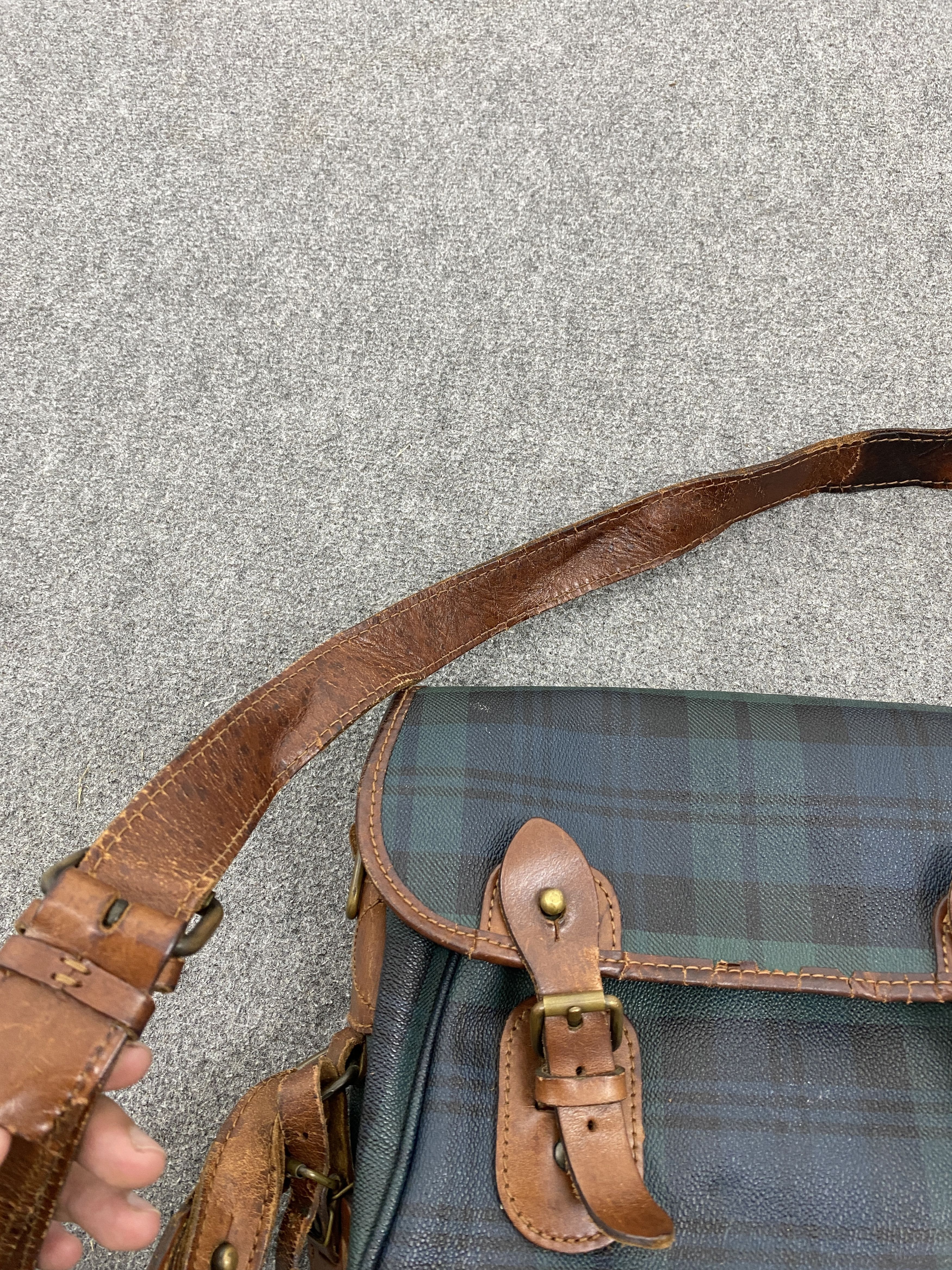 Polo Ralph Lauren × Vintage Vintage 90s Polo RL Plaid Blackwatch Leather Bag BG0108 Size ONE SIZE - 6 Thumbnail