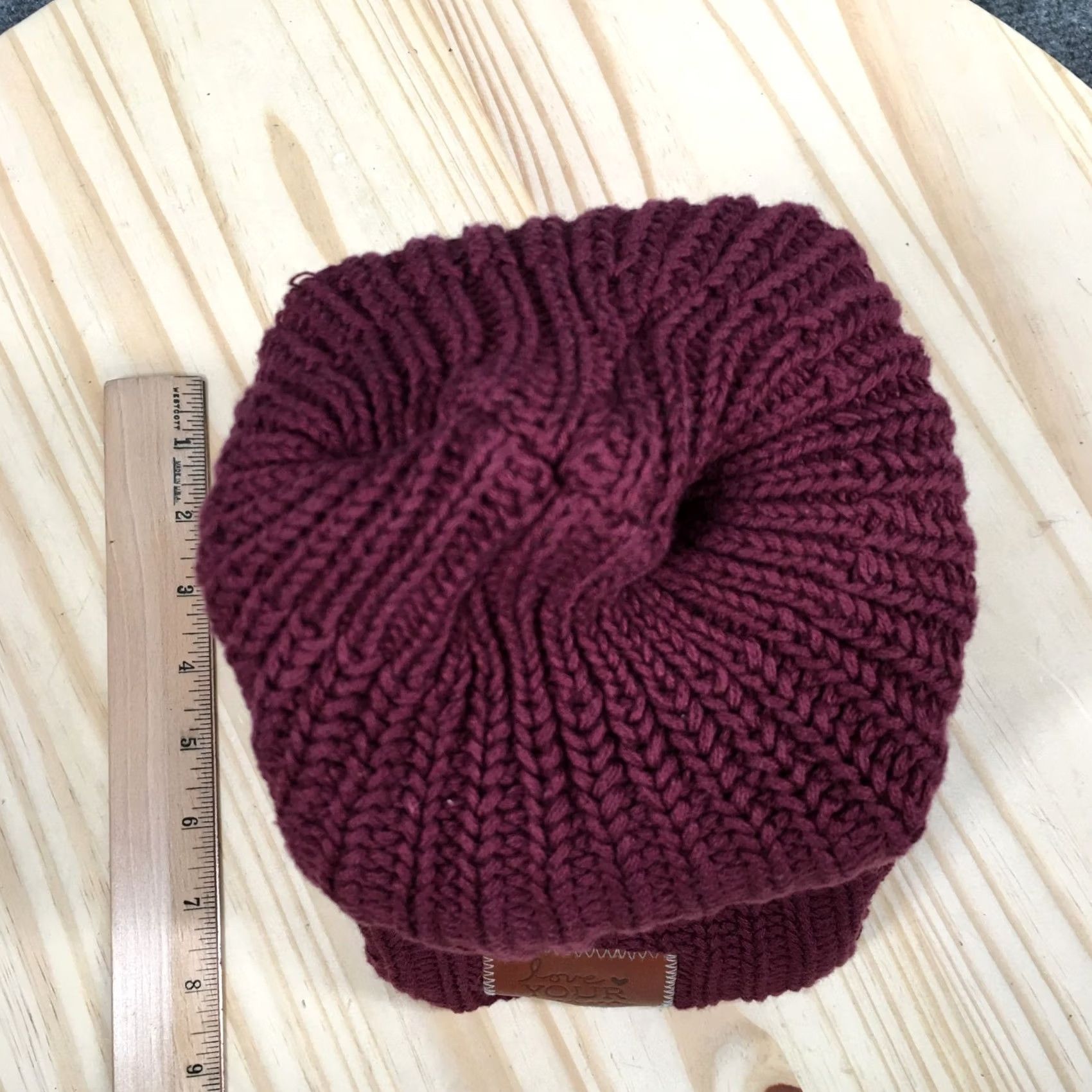 Vintage Love Your Melon Beanie Mens One Size Marroon Knitted Cuffed Winter Hat Cotton Size ONE SIZE - 4 Thumbnail