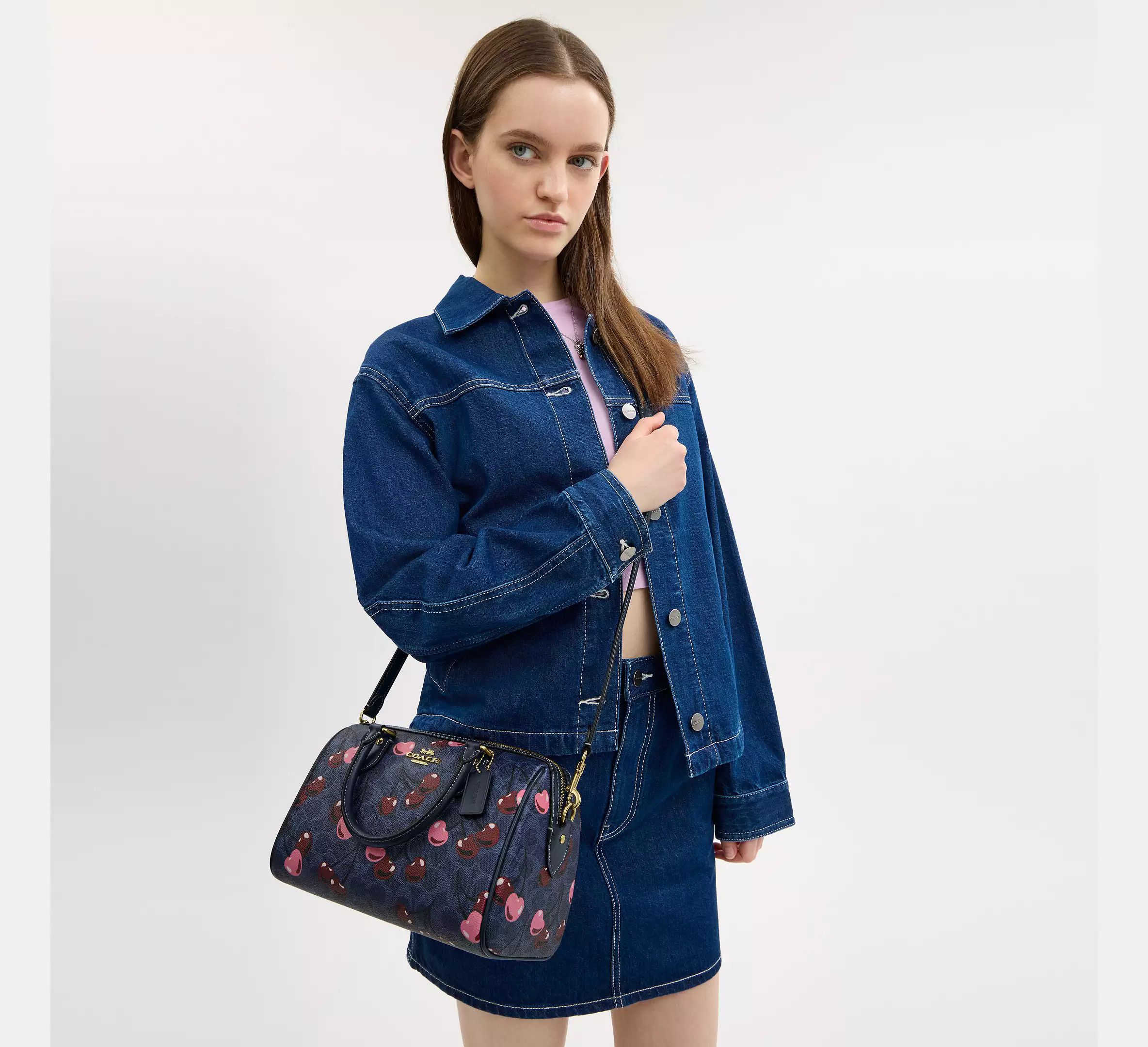 Coach 🍒 Rowan Satchel Bag In Signature Canvas With Cherry CY692 Size ONE SIZE - 6 Thumbnail
