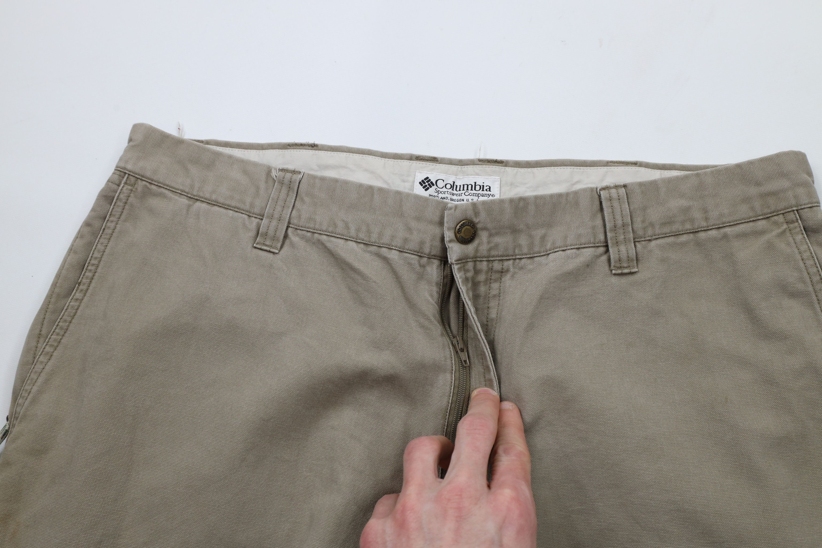 Columbia × Vintage Vintage 90s Columbia Spell Out Wide Leg Canvas Pants Beige Size US 36 / EU 52 - 8 Thumbnail