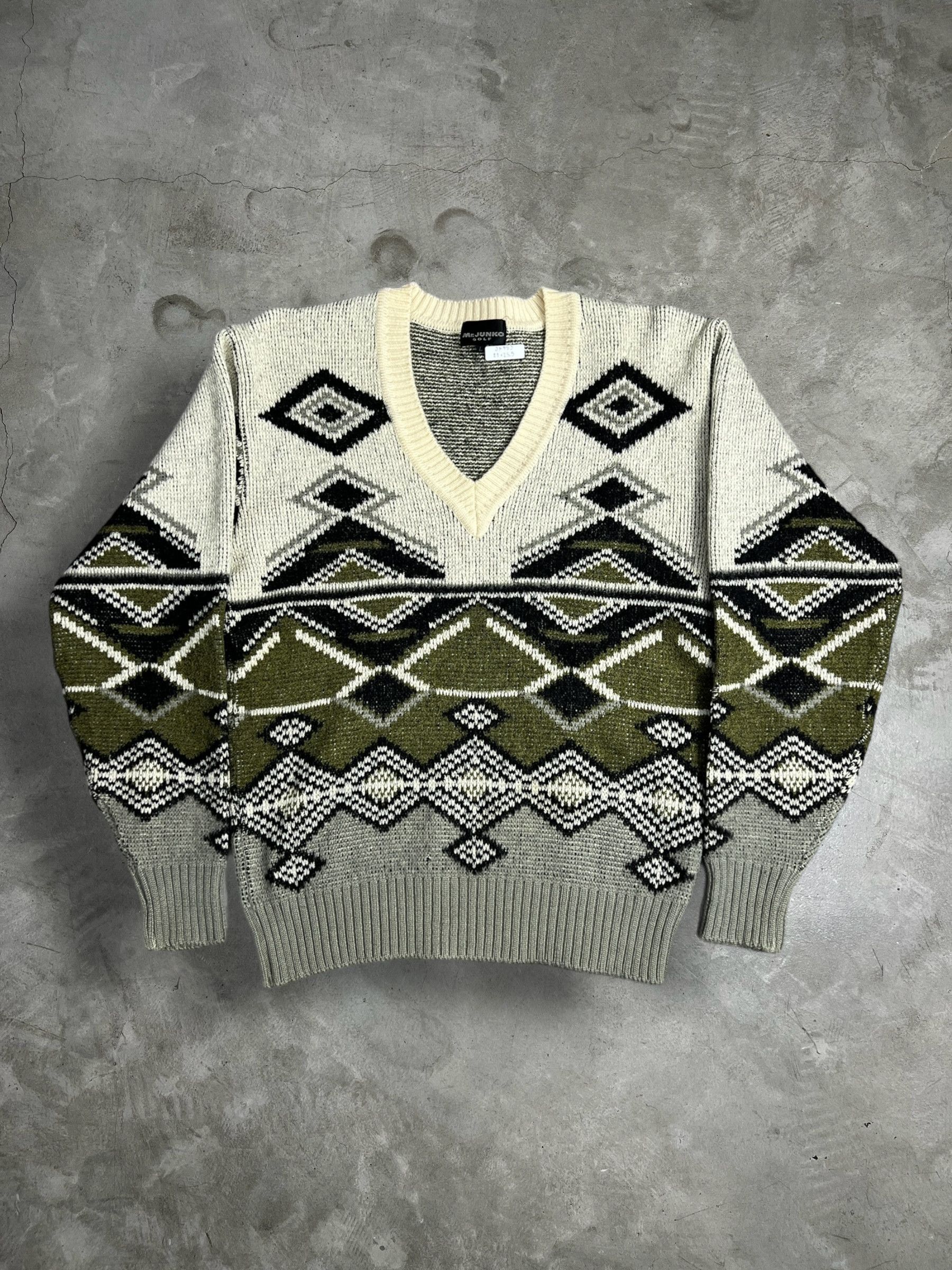 Japanese Brand Mr.Junko Golf Argyle Knit Sweater (L) JK453 Size L / US 10 / IT 46 - 1 Thumbnail