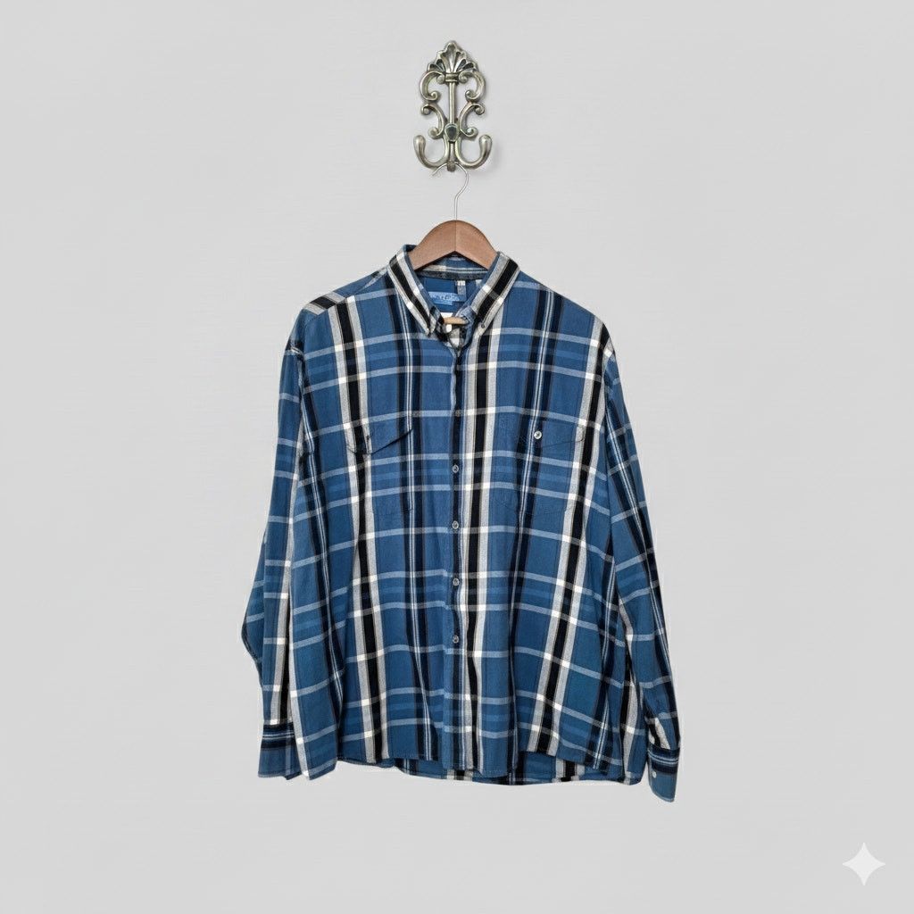 Wrangler Wrangler Mens Blue Plaid Flannel Button Down SIze XL Size US XL / EU 56 / 4 - 1 Thumbnail