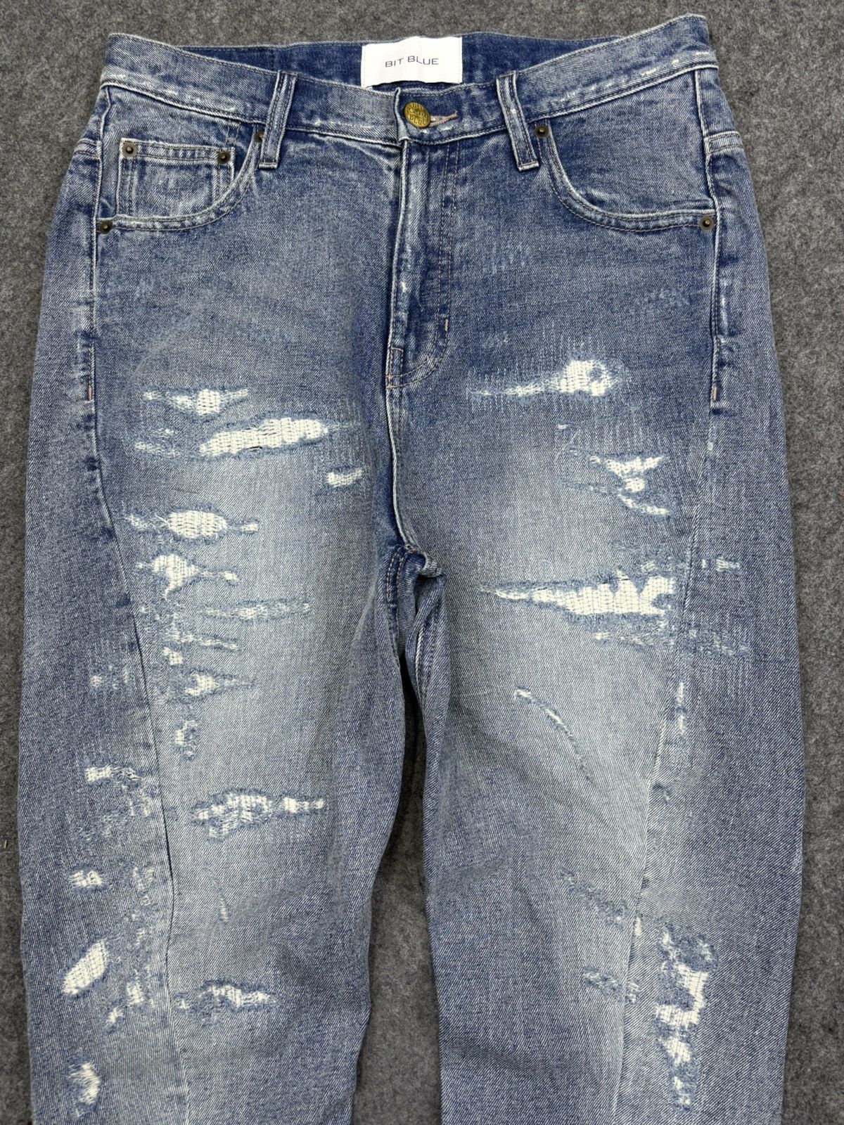 Japanese Brand 💥Japan Style💥Bit Blue Distressed Sarouel Mild Denim F806 Size US 31 - 3 Thumbnail