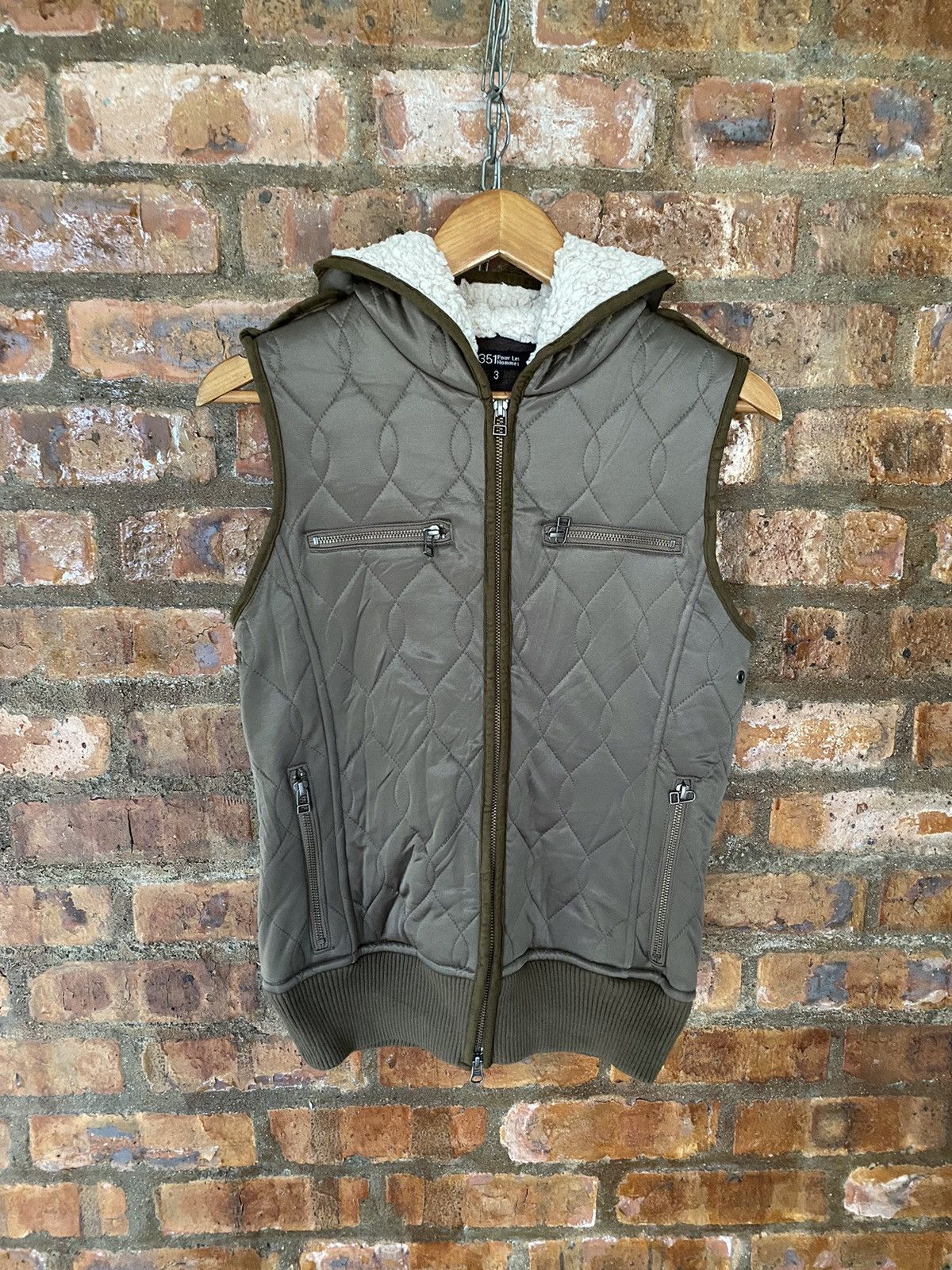 5351 POUR LES HOMMES 2000s Diamond stitch sherpa padded sleeveless hoodie Size US M / EU 48-50 / 2 - 2 Thumbnail