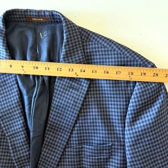 Peter Millar Peter Millar Blazer Jacket Men's 44 Regular Navy Cobalt Gingham Check 2-Button Notch Lapel Wool Long Size 44R - 6 Thumbnail