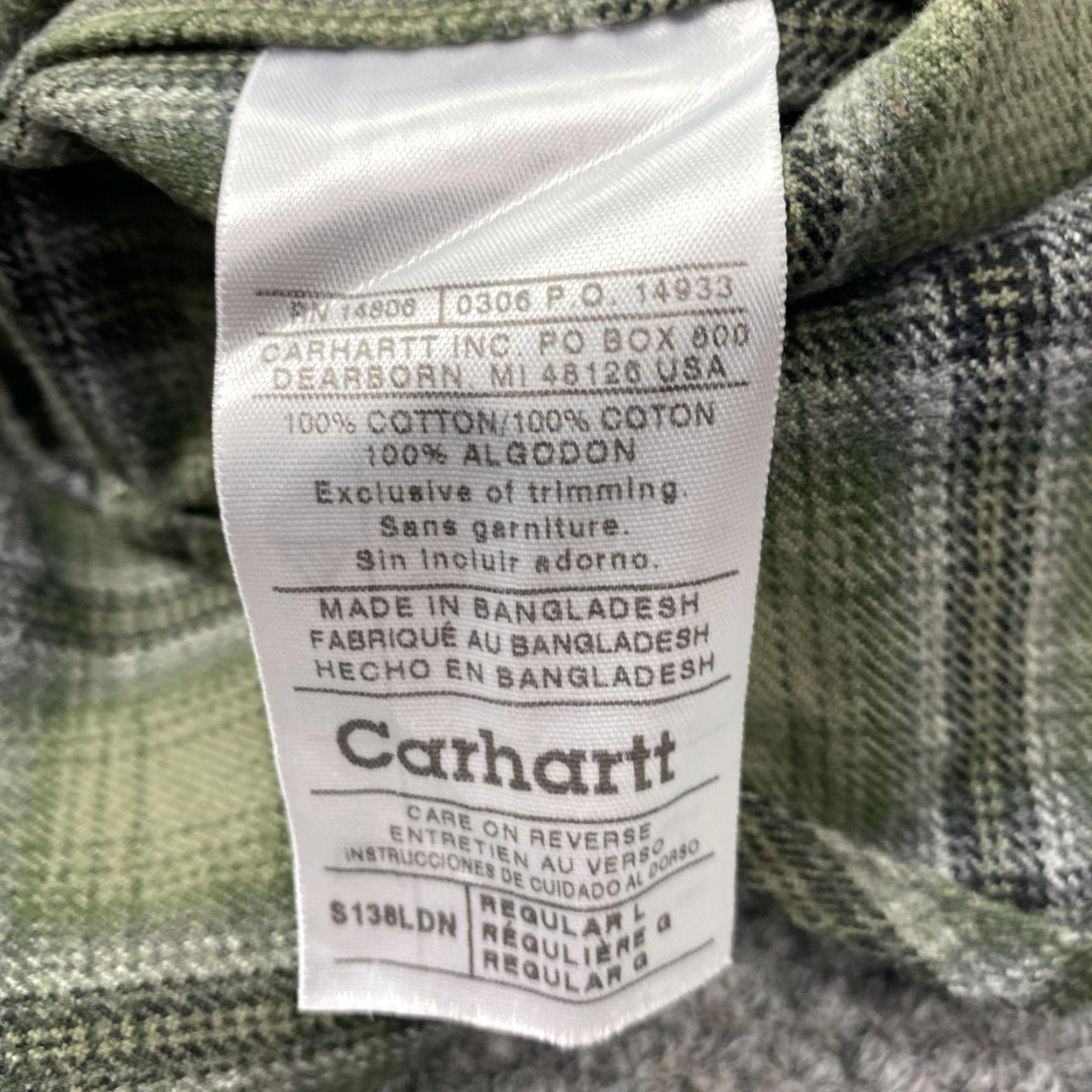 Carhartt Carhartt Shirt Mens Large Green Plaid Flannel Button-Up Long Sleeve S138LDN Size US L / EU 52-54 / 3 - 6 Thumbnail