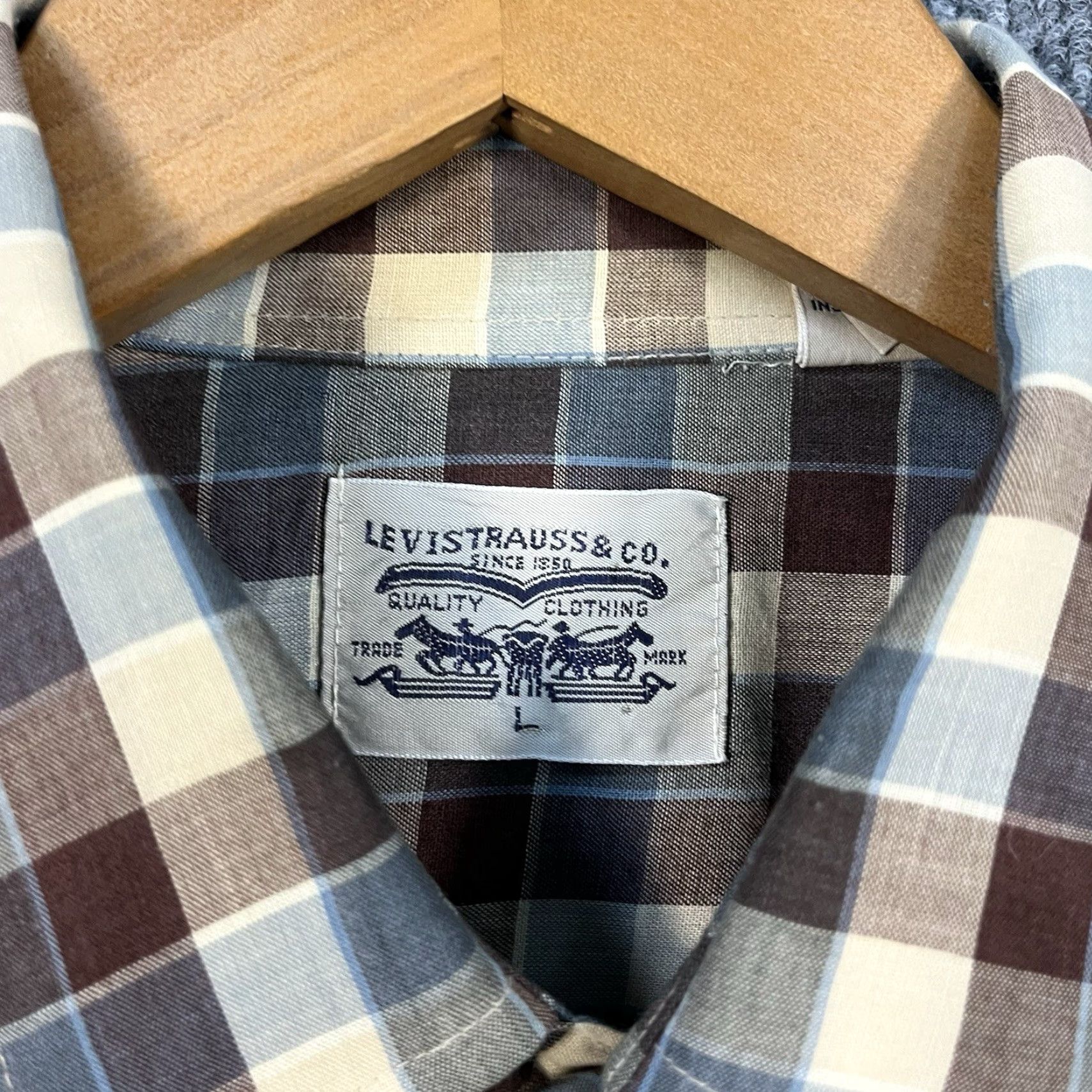 Levi's VINTAGE Levi's Western Shirt Mens Large Brown Plaid Pearl Snap Cowboy 80s Size US L / EU 52-54 / 3 - 3 Thumbnail
