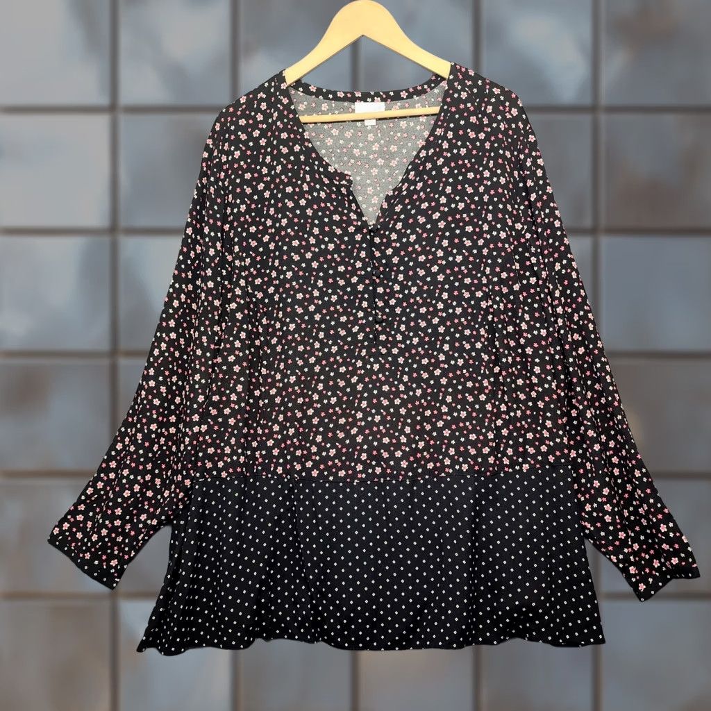 J. Jill J.Jill Blouse Shirt 3X Plus Womens Floral Tunic Boho Peplum Hem Black Pink Rayon Size XXL / US 16-18 / IT 52-54 - 1 Thumbnail