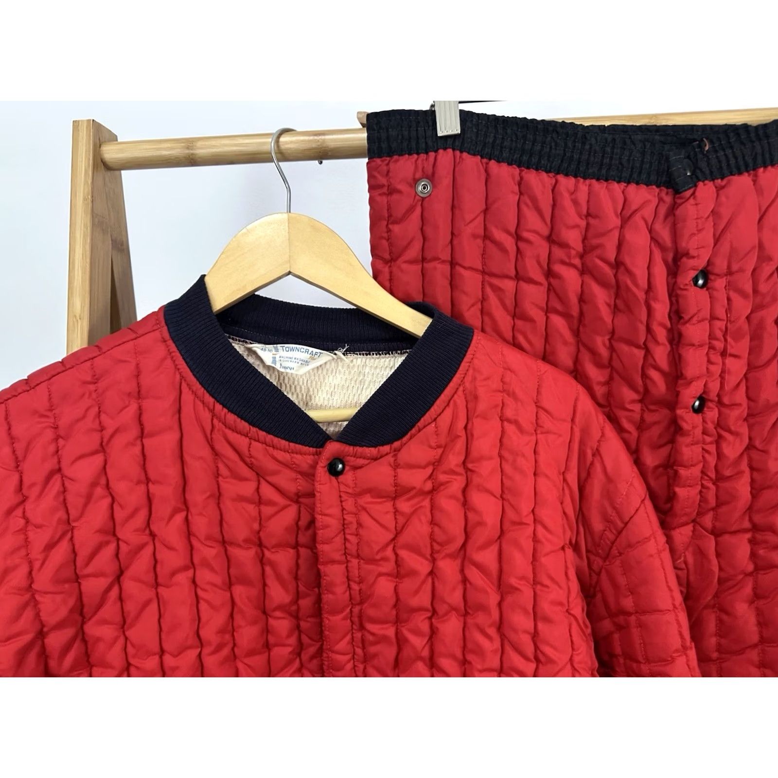 Vintage VTG 60s TownCraft Quilted Jacket & Pants XL Red Mens Thermal Lined Distressed Cuff 2-Piece Set Size US 36 / EU 52 - 4 Thumbnail