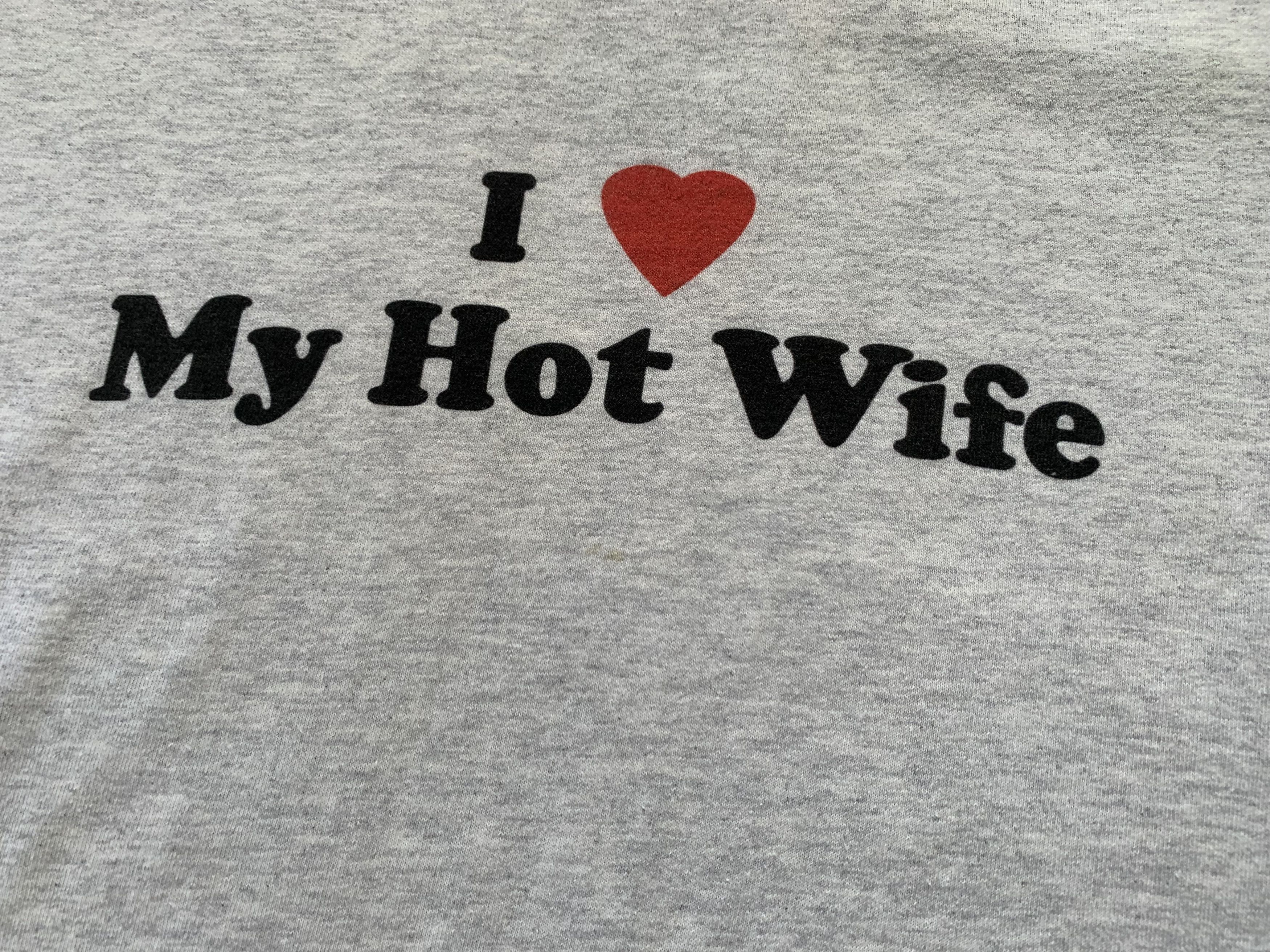 Hanes × Vintage Hanes Grey Printed I Love My Hot Wife T Shirt Size US L / EU 52-54 / 3 - 4 Thumbnail