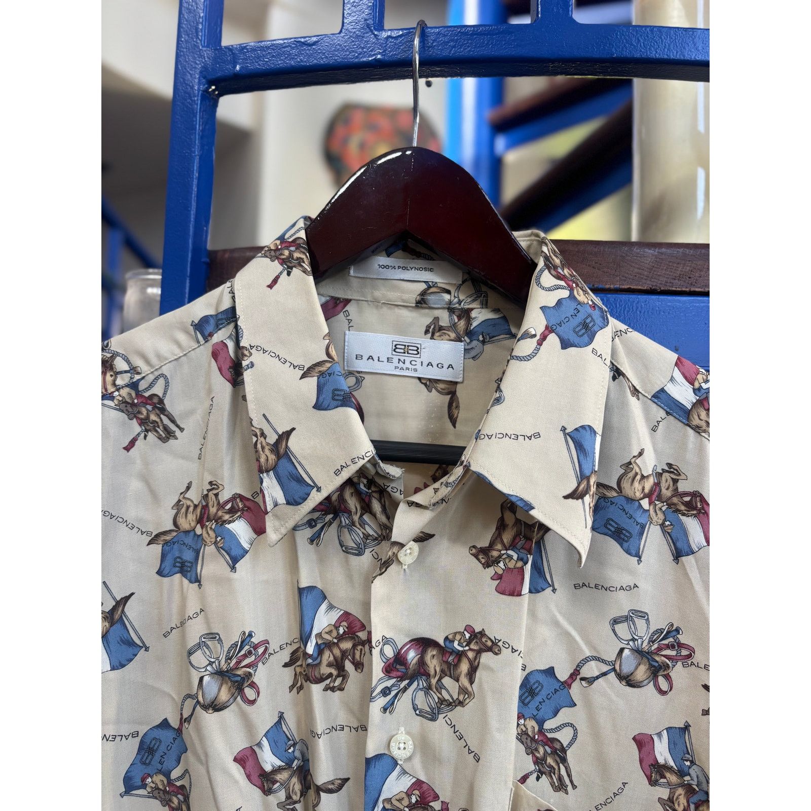 Balenciaga Balenciaga Paris Tan Horse Print Shirt (L) Size US L / EU 52-54 / 3 - 4 Thumbnail