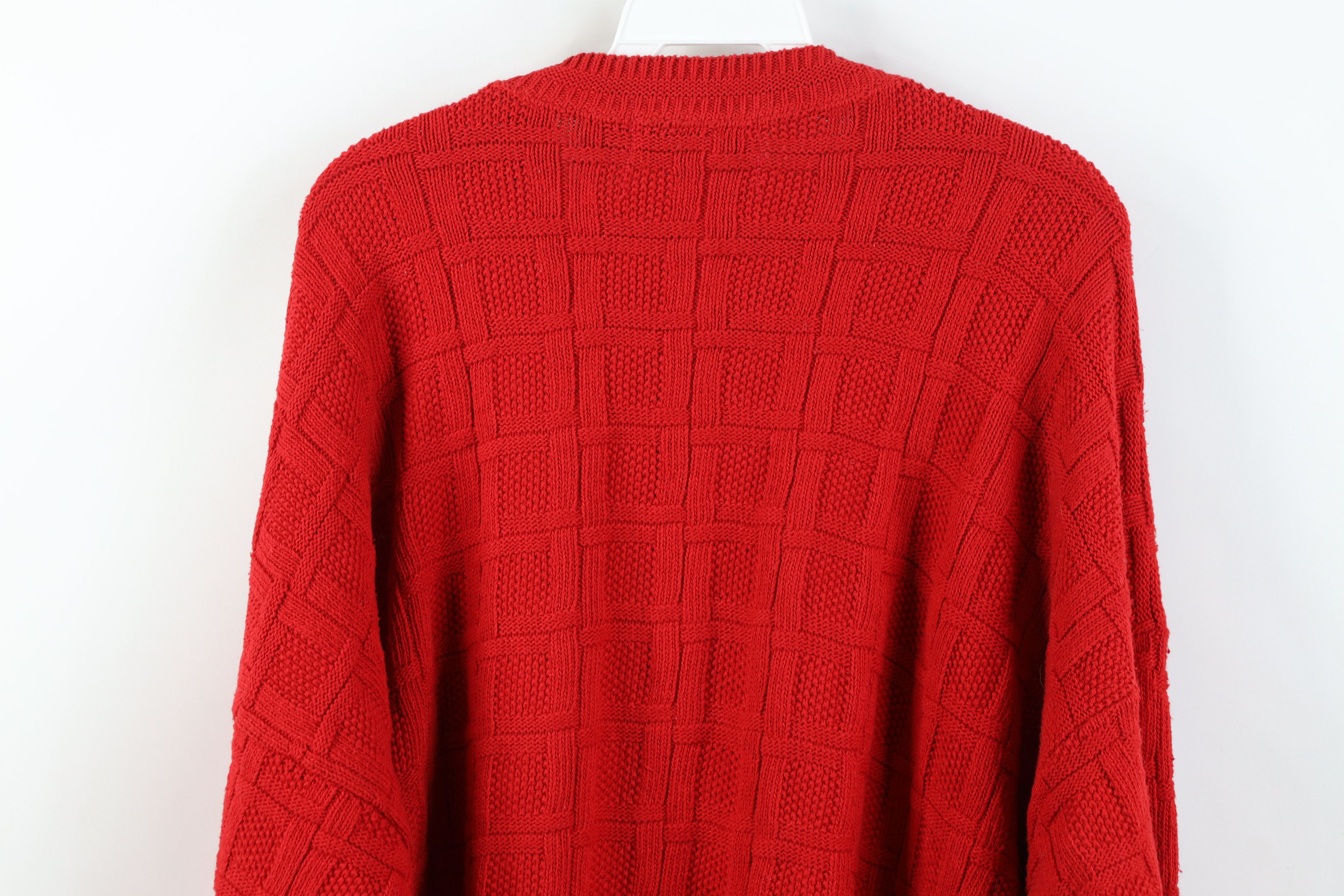 Vintage Vintage 90s Streetwear Cotton Weave Knit Sweater Red USA Size US XL / EU 56 / 4 - 10 Thumbnail