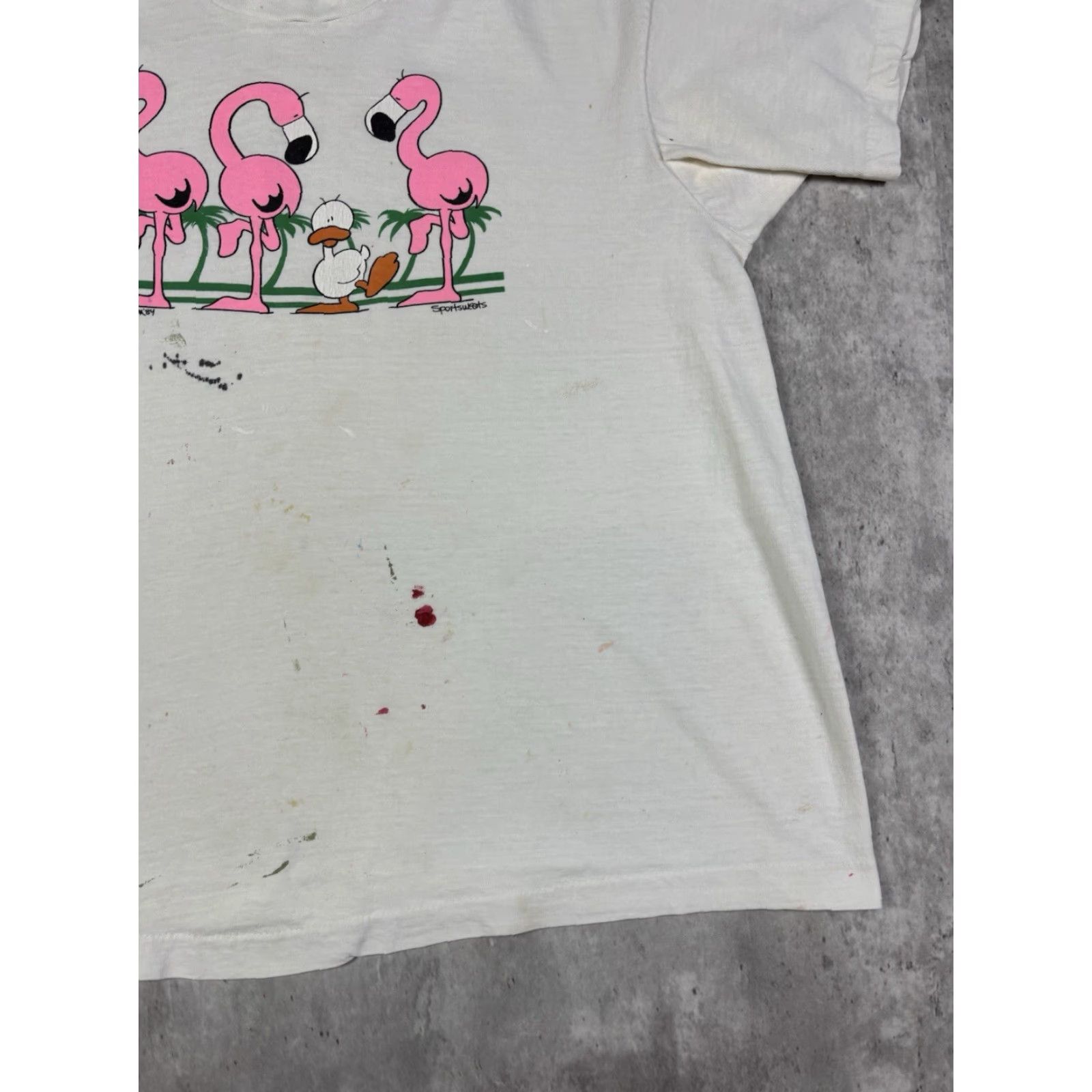 Fruit Of The Loom VINTAGE Flamingo Duck Funny Comedy T Shirt S White Cotton Knit 90s Graphic Print Short Sleeve Crew Neck Fruit of the Loom Men Classic Regular Size S Size US S / EU 44-46 / 1 - 3 Thumbnail