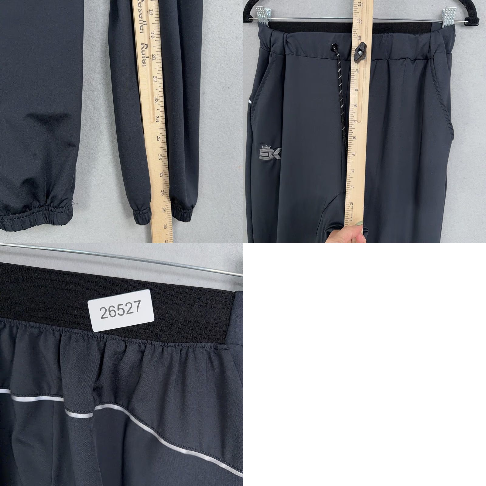 Vintage BK Pants Mens Medium Gray Joggers Elastic Waist Running Gym Training Tapered Pockets Reflective 90% Polyester 10% Spandex Size US 31 - 9 Thumbnail