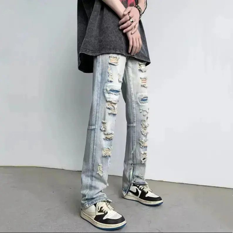 Japanese Brand Straight zipper ripped jeans Size US 30 / EU 46 - 5 Thumbnail