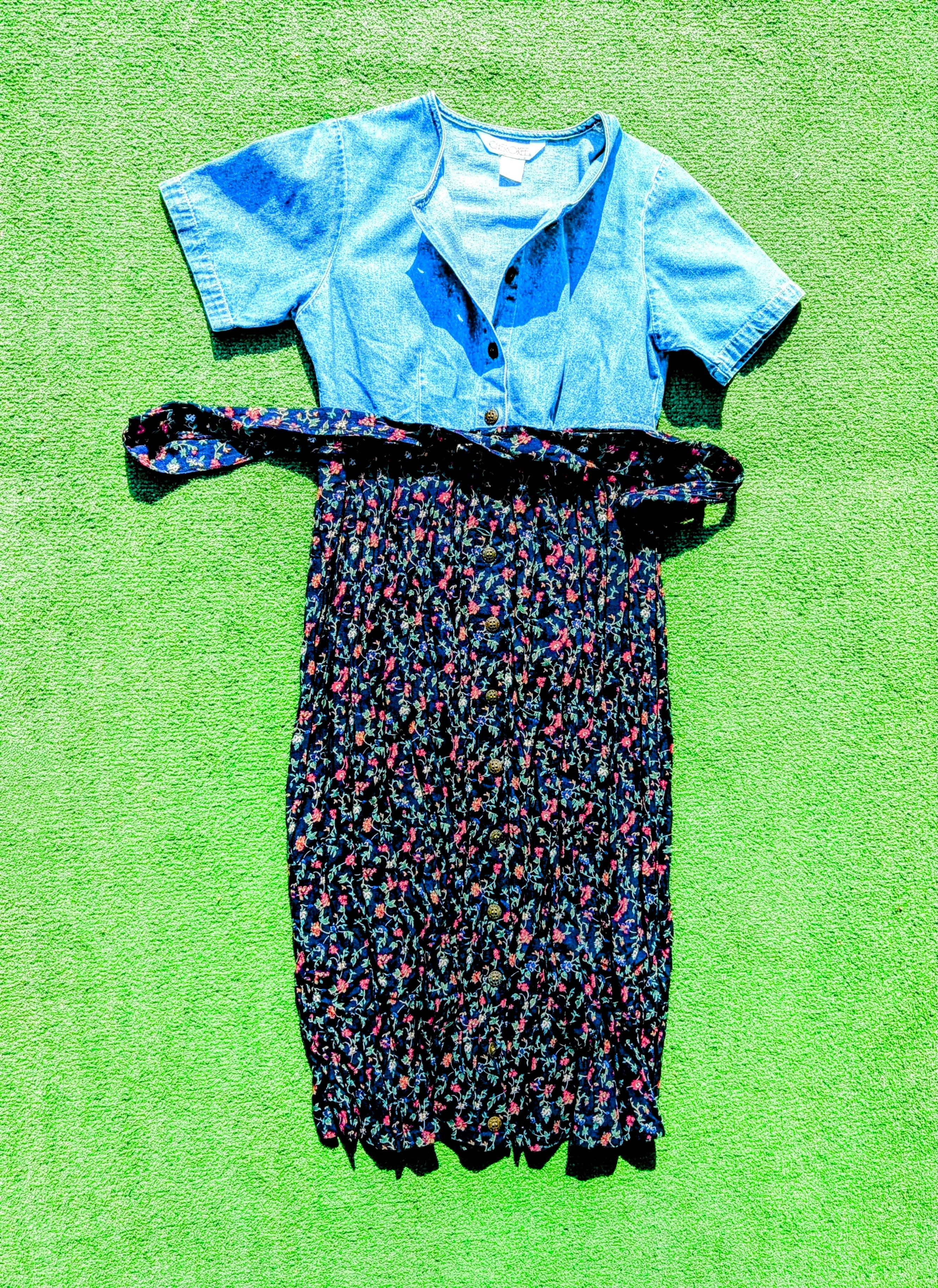 Cherokee Vintage Cherokee Denim Petite Full-button Blouson Midi Dress Size S / US 4 / IT 40 - 6 Thumbnail