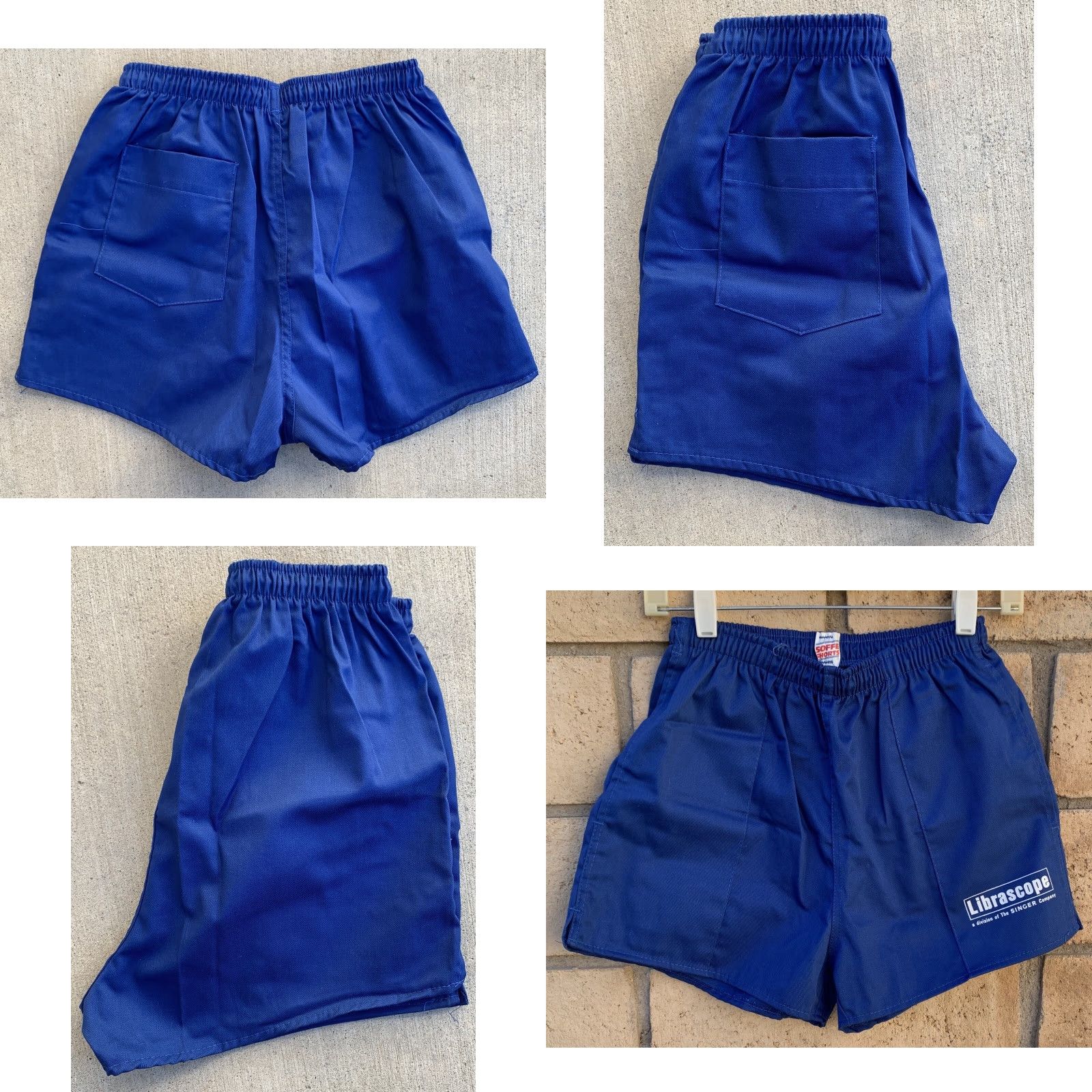 Soffe VINTAGE Soffe Shorts Unisex Adults M Blue Cotton Blend Drawstring Waist Flat Front Graphic Left Leg 32-34 12” Rise Casual Size US 31 - 8 Thumbnail