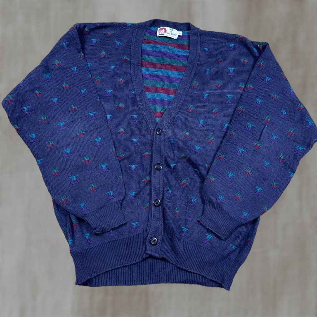 Vintage VINTAGE Isle Of Cotton Cardigan Sweater Men Large Blue Geometric Grandpa USA Cardigan Knit: 90s Modern Preppy American 80s Size US L / EU 52-54 / 3 - 1 Thumbnail