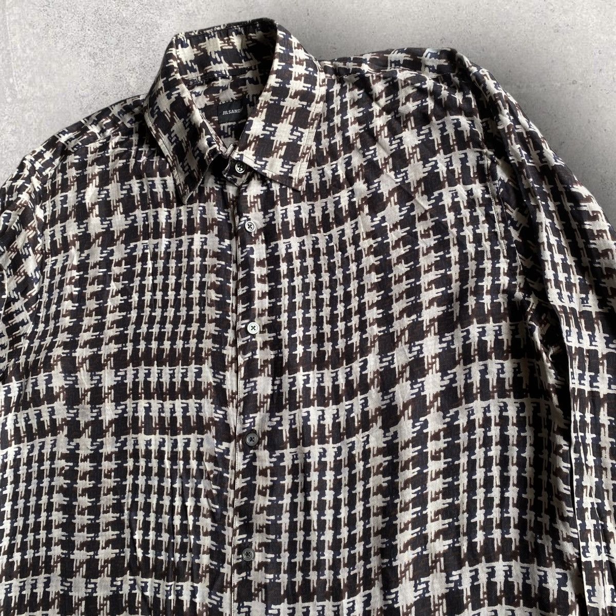 Jil Sander Jil Sander Silk Houndstooth Print Shirt Size US M / EU 48-50 / 2 - 1 Thumbnail