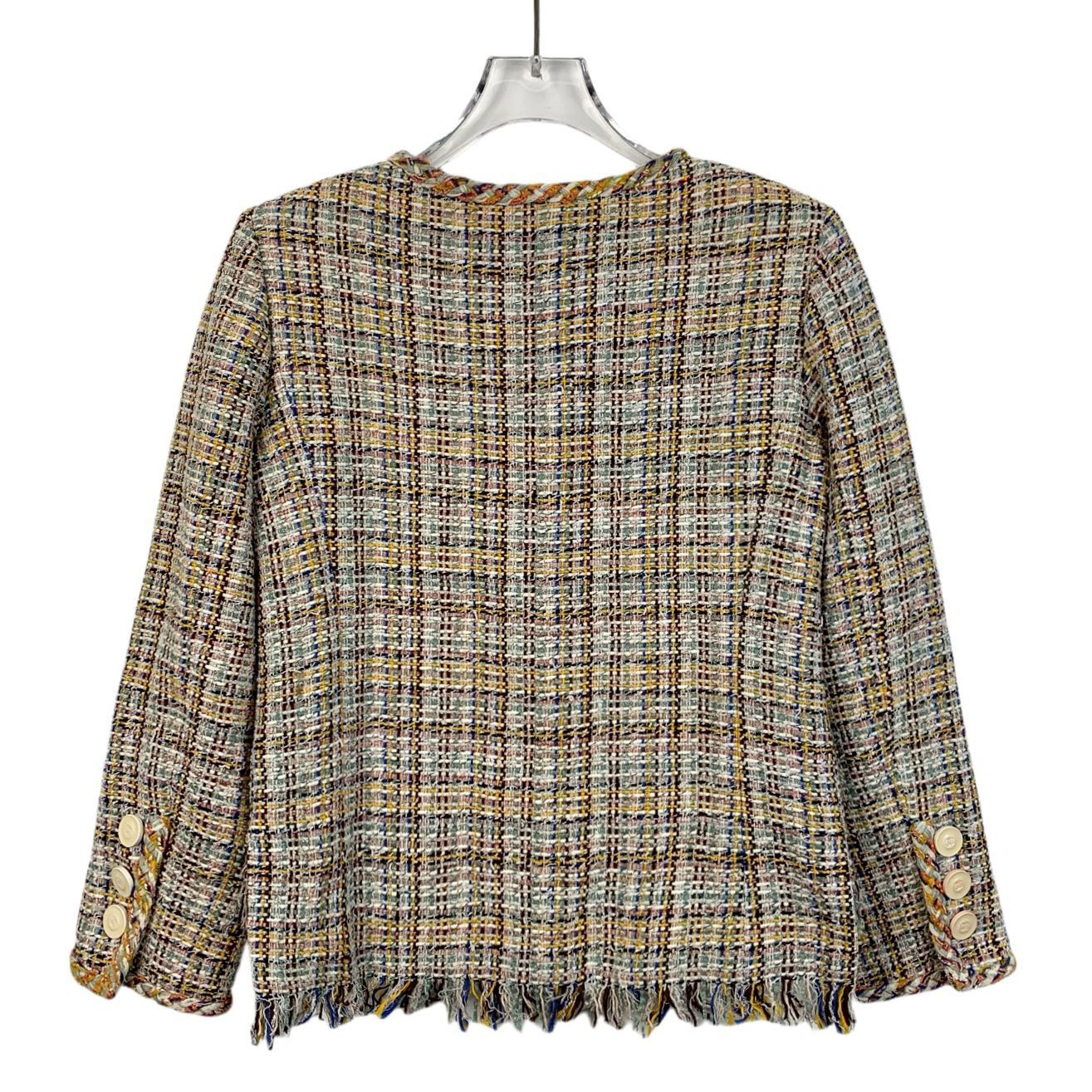 Chanel Chanel Multicolor Tweed Jacket With Fringe Hem & Button Deta Size XXS / US 00 / IT 34 - 3 Thumbnail