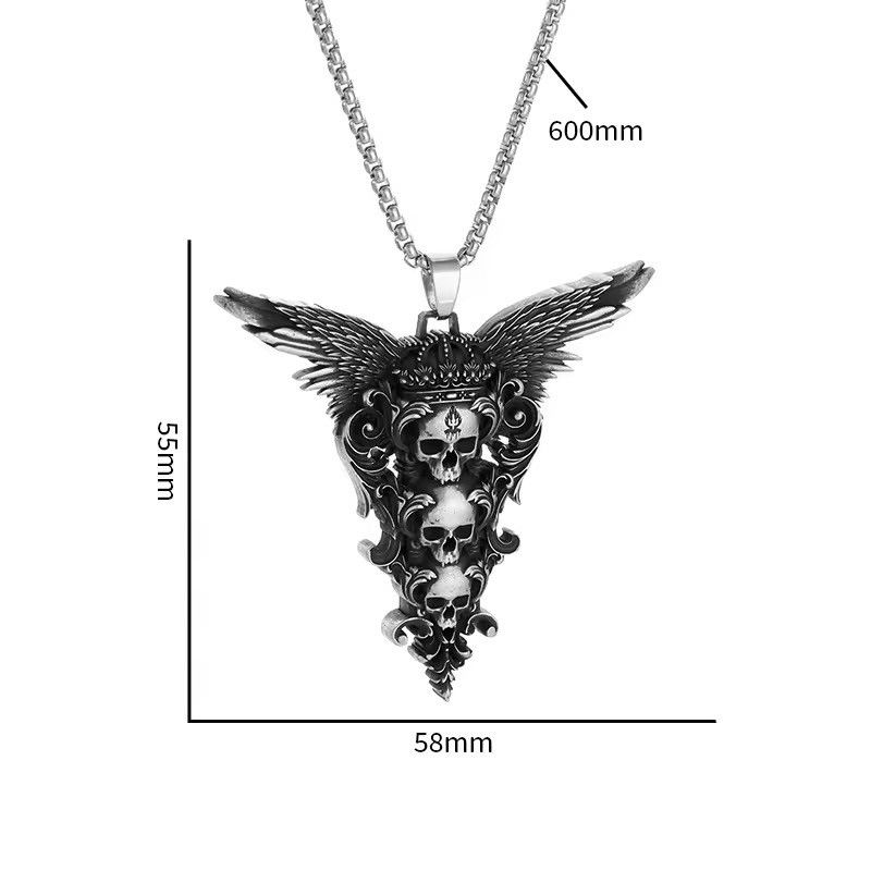 Jewelry Gothic Skull Wings Pendant Necklace Size ONE SIZE - 6 Thumbnail