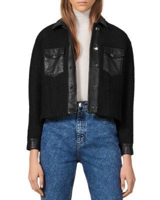 Sandro Sandro Tweed Jacket with Leather Details Size S / US 4 / IT 40 - 2 Thumbnail