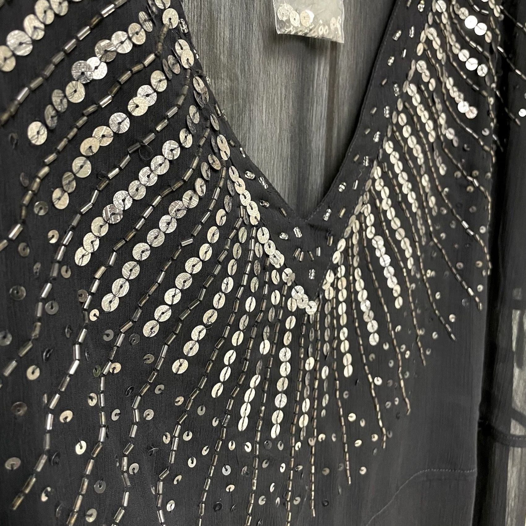 Vintage Roaman's Swim Women Black Sheer Beaded V-Neck Beach Cover-Up Tunic Dress 4XL Plus Size 4X Black Beaded Sheer Boho Beach Layering Womens Size XXL / US 16-18 / IT 52-54 - 4 Thumbnail
