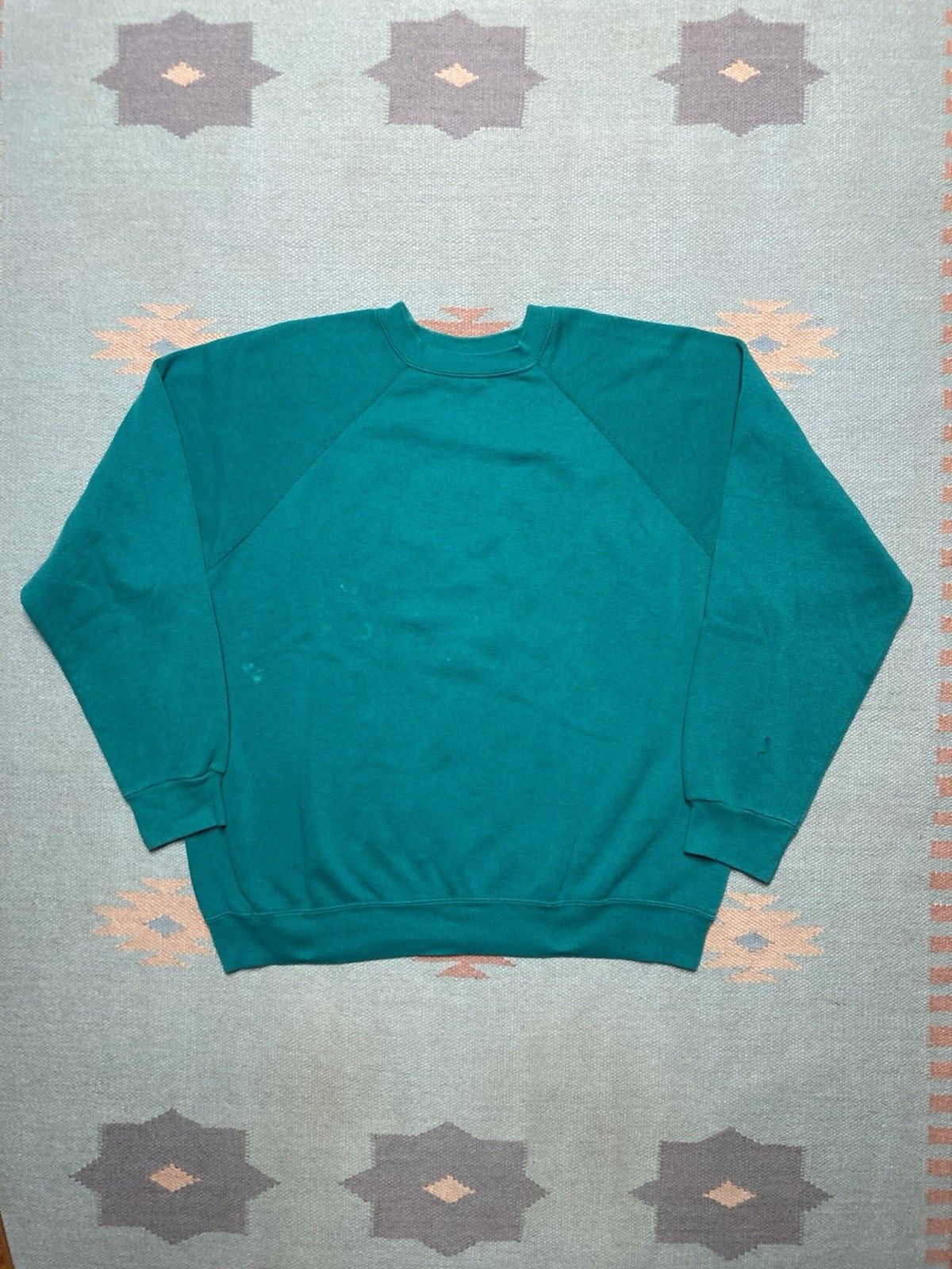 Vintage 80s crewneck sweatshirt blank teal turquoise distressed XL Size US XL / EU 56 / 4 - 1 Thumbnail