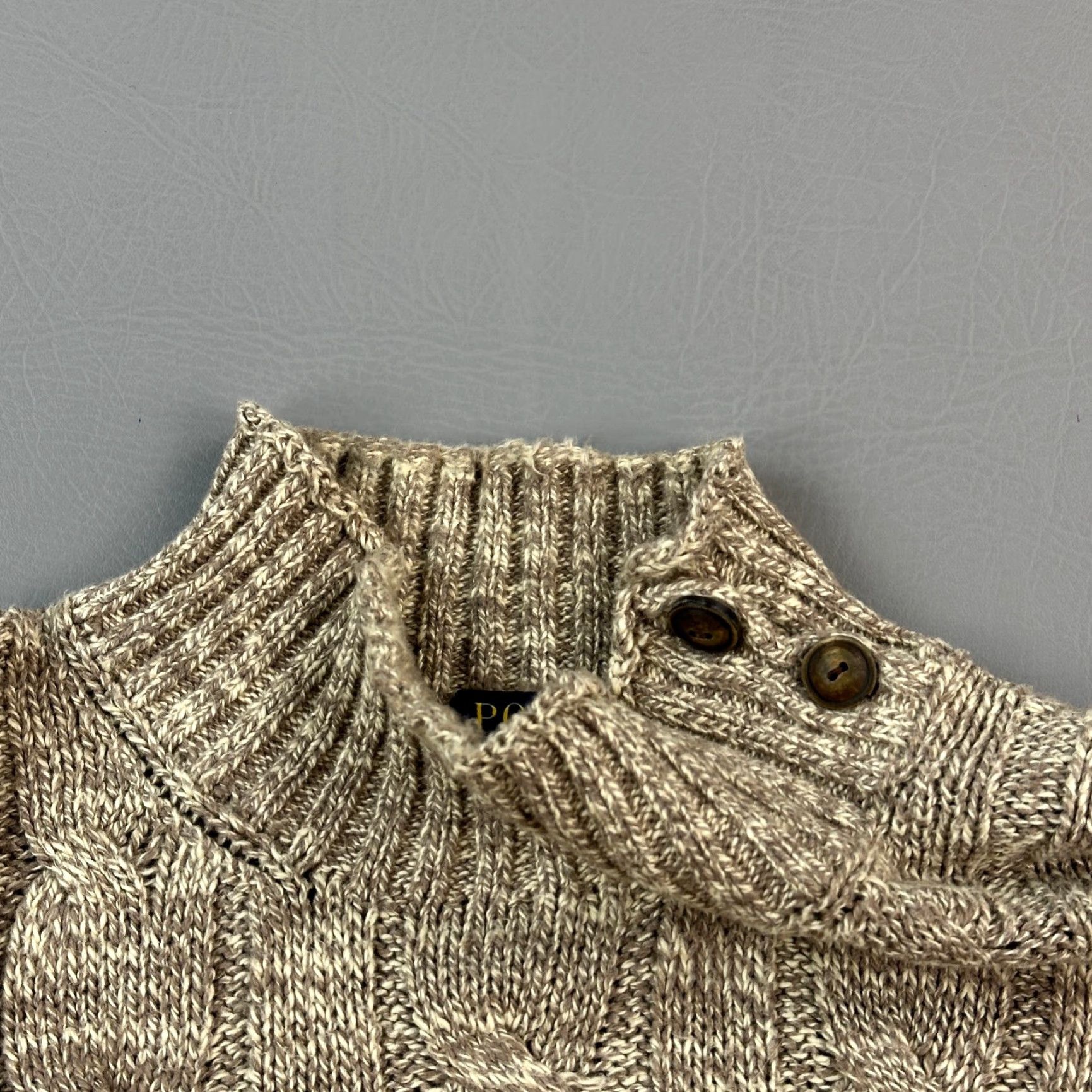 Polo Ralph Lauren Polo Ralph Lauren Sweater Mens XL Beige Cable Knit Button Neck Fisherman Casual Size US XL / EU 56 / 4 - 6 Thumbnail