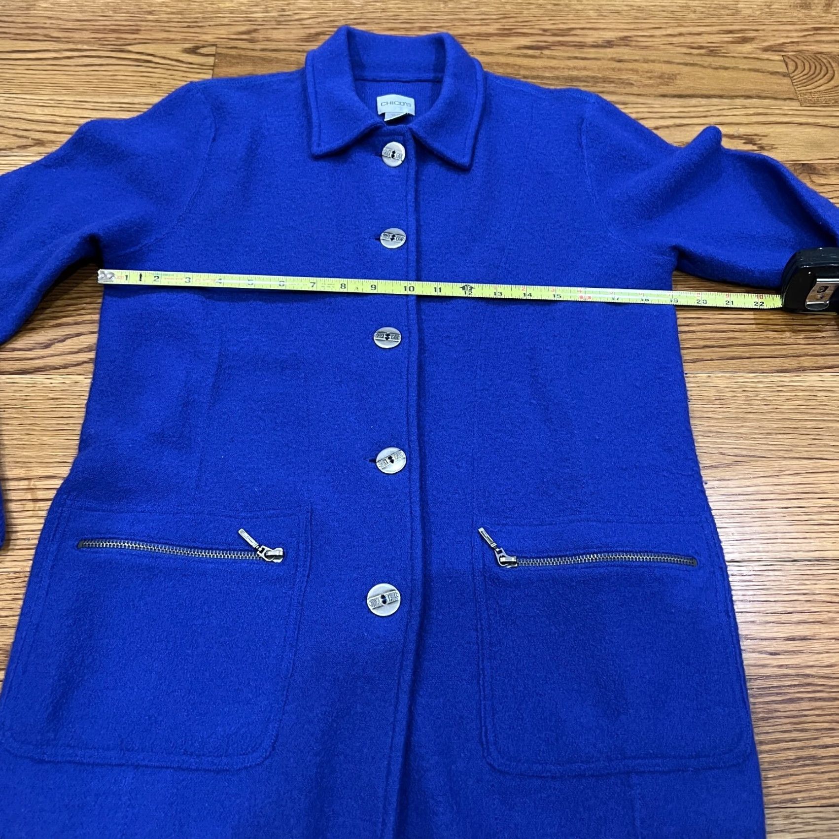 Vintage Chicos Coat Women’s Blue Mid-Length Pea Coat 0 Wool Formal Dry Clean Only Button Double Breasted Size XS / US 0-2 / IT 36-38 - 7 Thumbnail