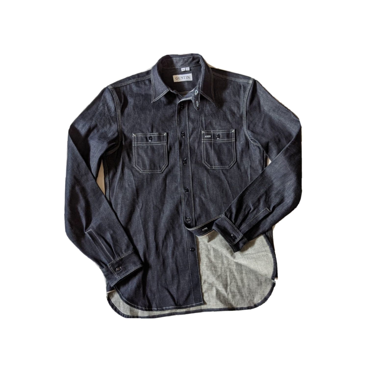 Gustin GUSTIN Denim Shirt Jacket, Long Sleeve, Slim, Regular Size L, Dark Indigo Denim, Sanforized Selvedge, Button Front, Workwear, Men, Made in USA Size US L / EU 52-54 / 3 - 3 Thumbnail