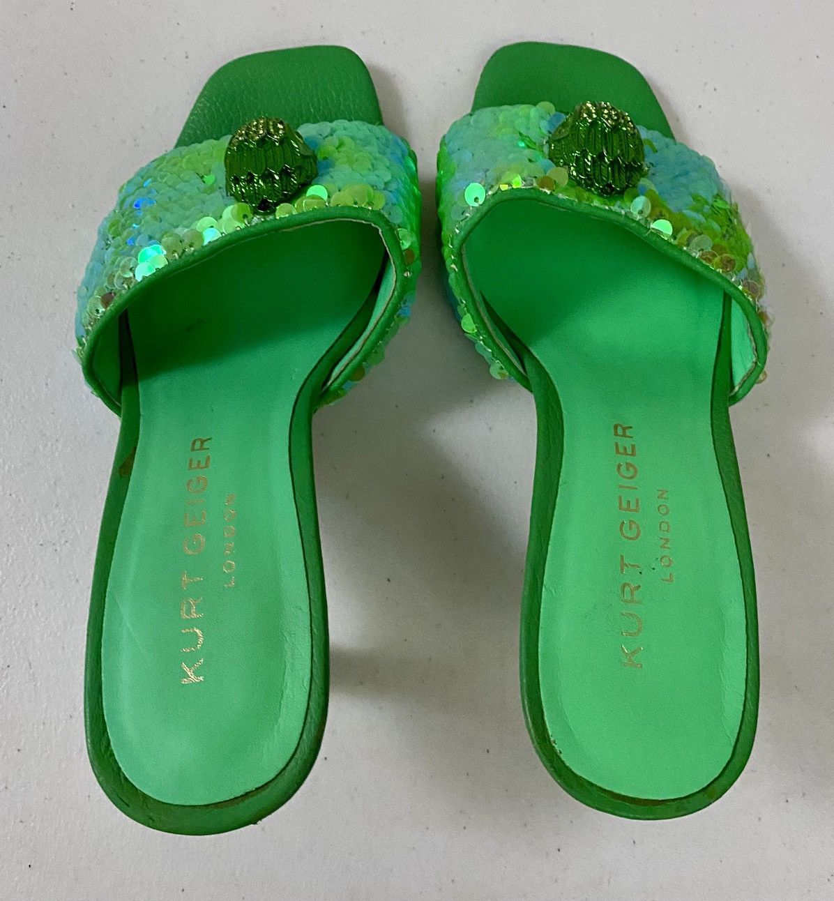 Kurt Geiger KURT GEIGER Green Kensington Sequin-Embellished Woven Mules Size US 6.5 / IT 36.5 - 8 Thumbnail