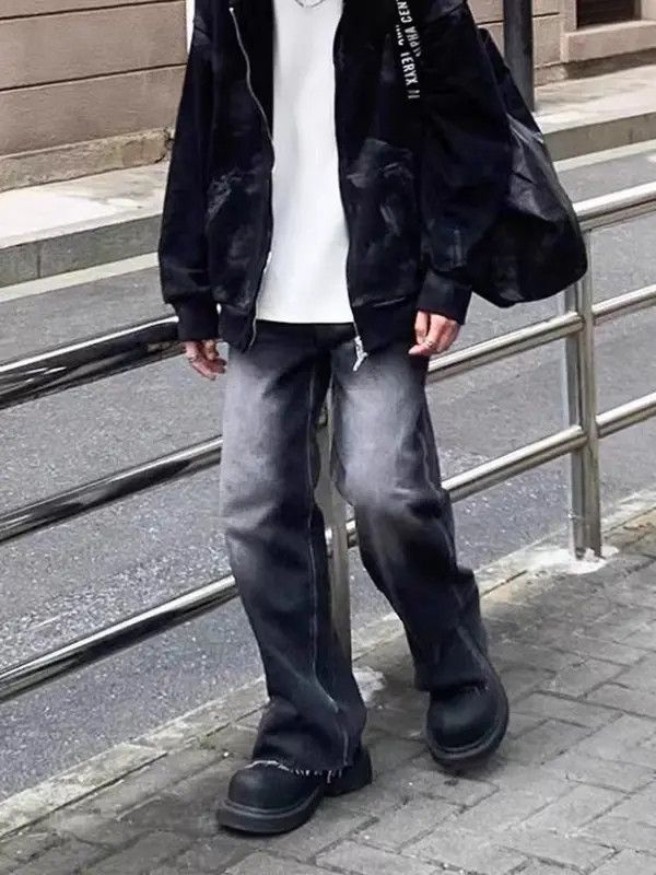 Japanese Brand VIBE Vintage raw edge wide leg straight jeans trousers Size US 33 - 1 Thumbnail