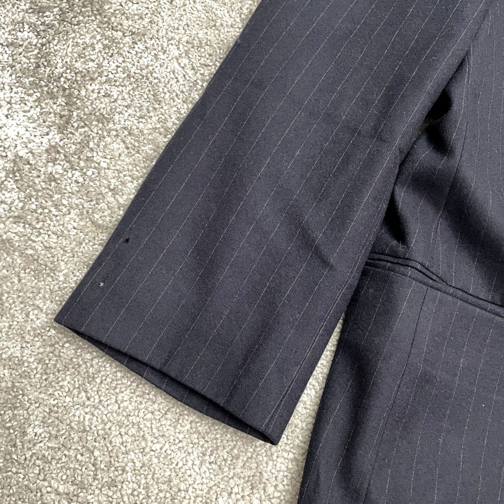 Hardy Amies Hardy Amies Blazer Jacket Mens 46R Navy Blue Striped Wool One-Button Notch Lapel Mid-Length Vintage No Size 46R - 4 Thumbnail