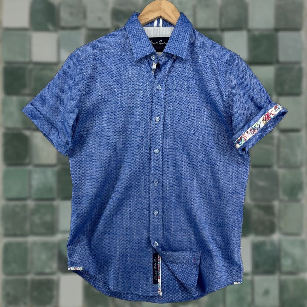 ROBERT GRAHAM Shirt S Short Sleeve Button-Up Blue Geometric Classic Mens