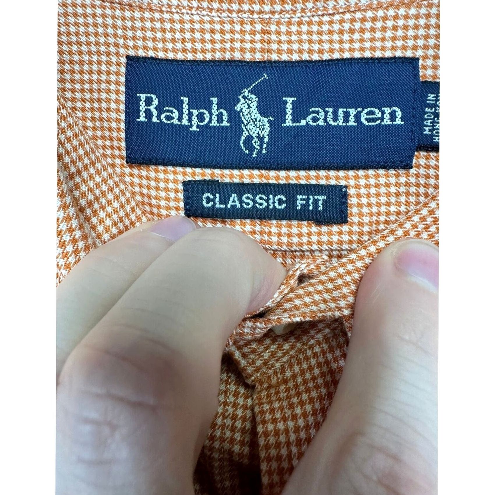 Ralph Lauren Ralph Lauren Dress Shirt Mens Large 16 Orange Houndstooth Classic Button-Down Shirt Size 42R - 6 Thumbnail
