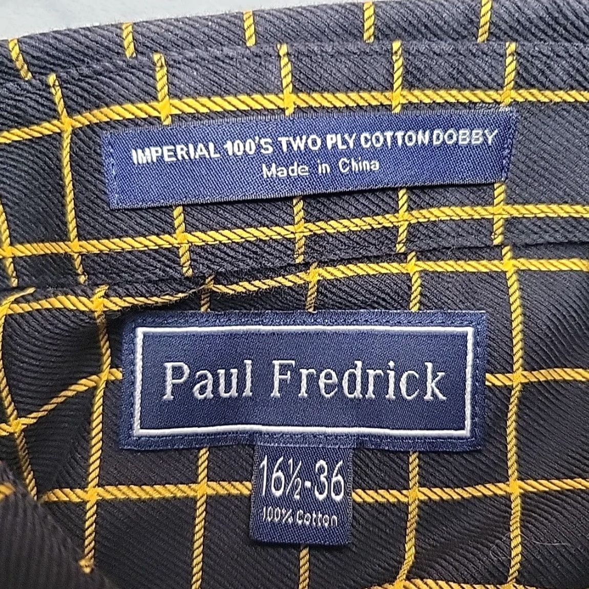 Vintage VINTAGE Paul Fredrick Shirt Mens 16.5 36 Black Gold Windowpane 100s 2 Ply Cotton Dress Size 46R - 4 Thumbnail