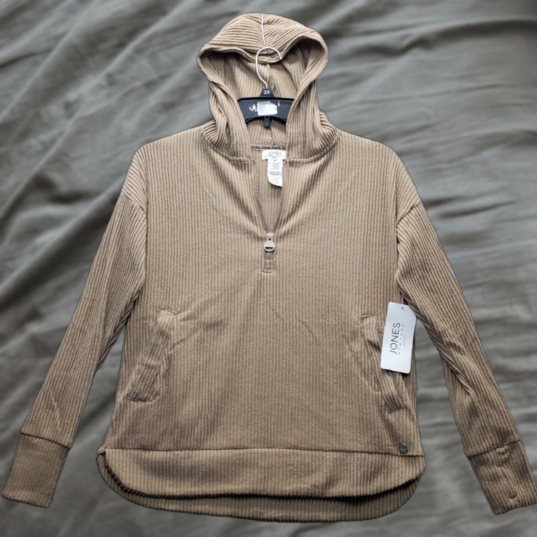 Jones New York Jones New York Hoodie Womens Small Brown Sport Rib Breathable Thumb Hole Sleeve Size S / US 4 / IT 40 - 1 Thumbnail